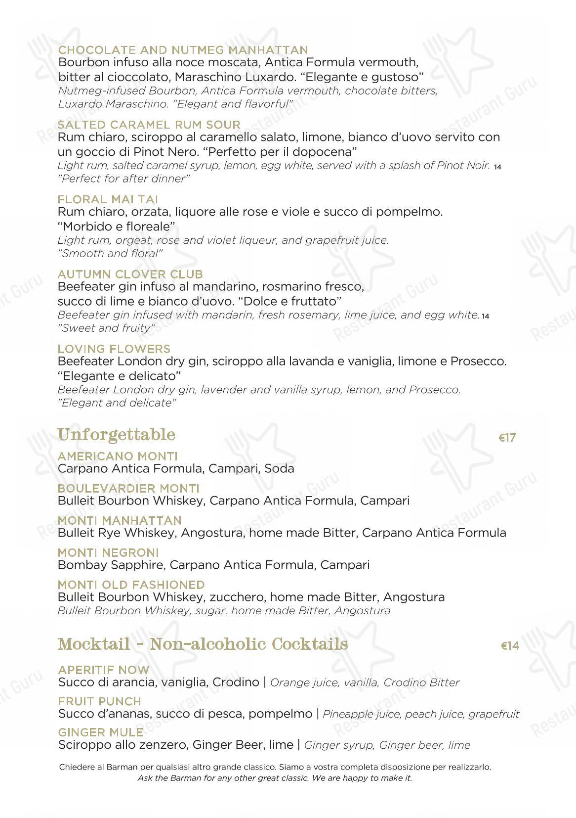 Menu di Terrazza Monti - Restaurant & Lounge Bar - Крафт меню