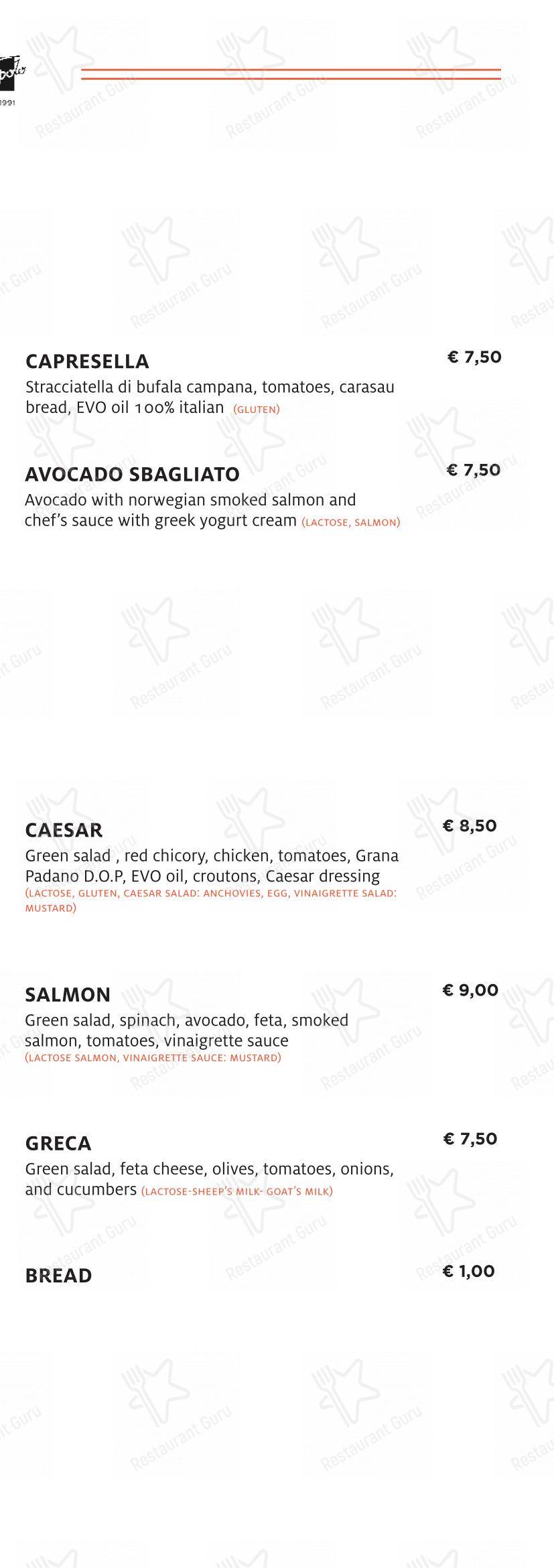 Основное меню per Tiepolo - Bistrot Bottiglieria (Via G Battista Tiepolo) in Roma