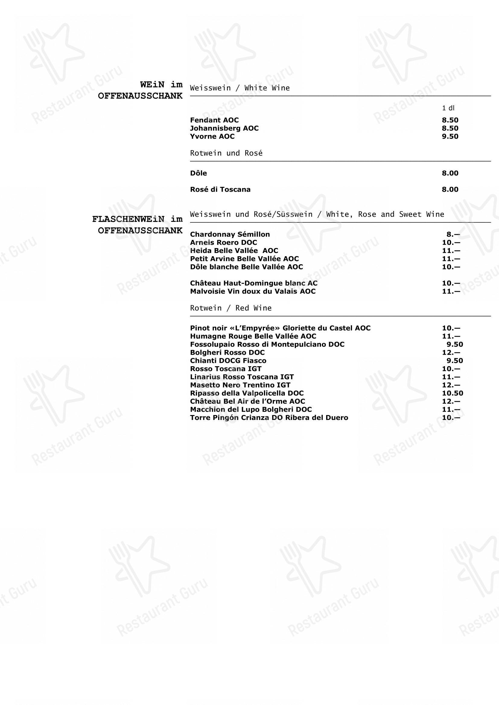 Walliser Kanne in Basilea - Menu