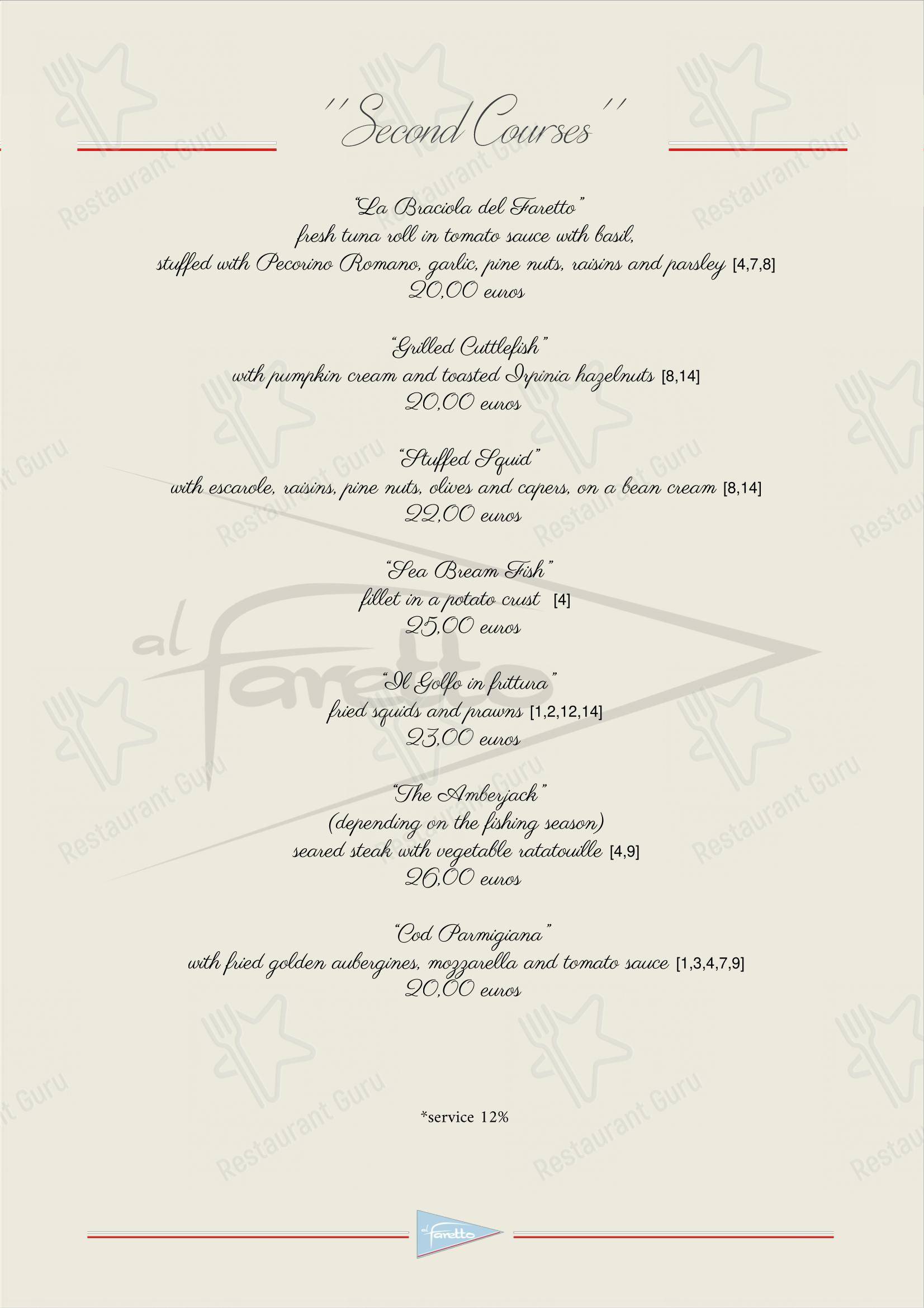 Menu bar per al Faretto - Terrazza sul mare ristorante