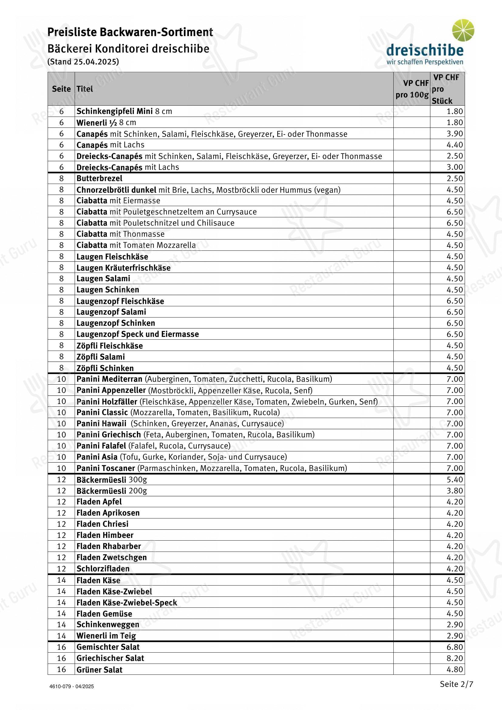 dorfbeck dorfkafi dreischiibe in Herisau - Menu bar