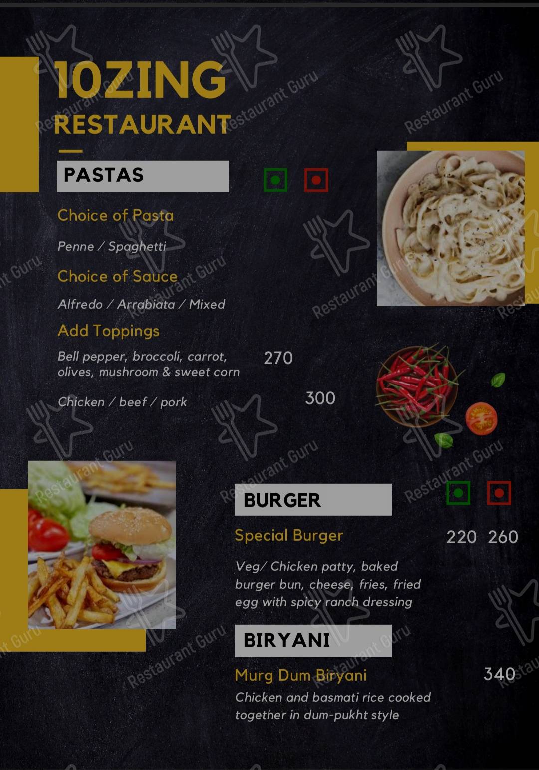 10ZIN Restaurant & Bar menu