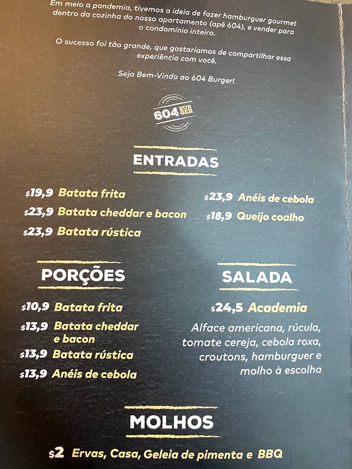 604 Burger - Hamburgueria Artesanal cardápio