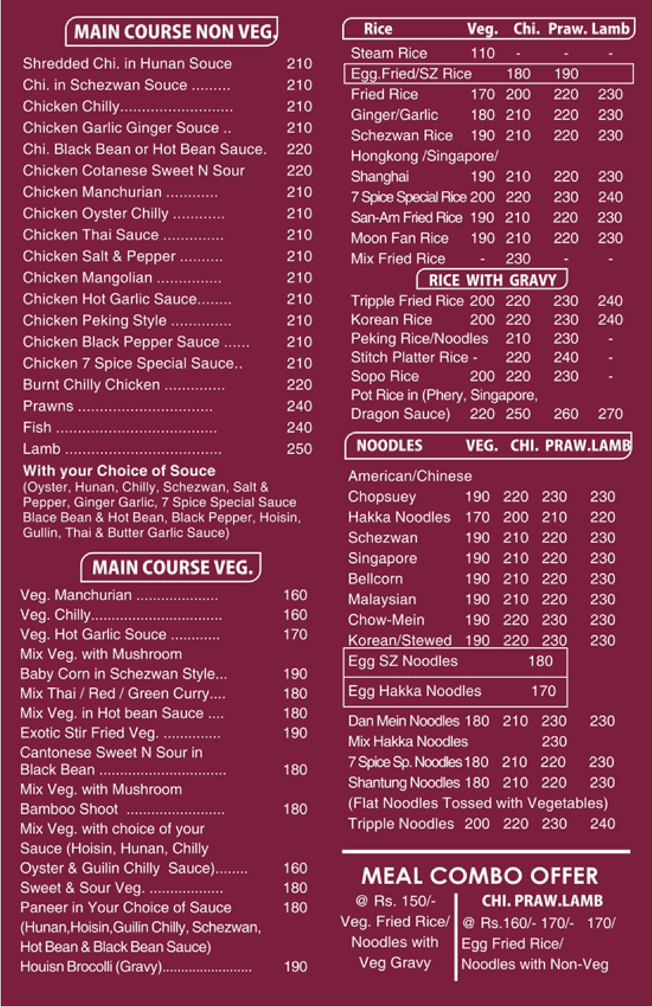 7 Spice Chinese Food menu
