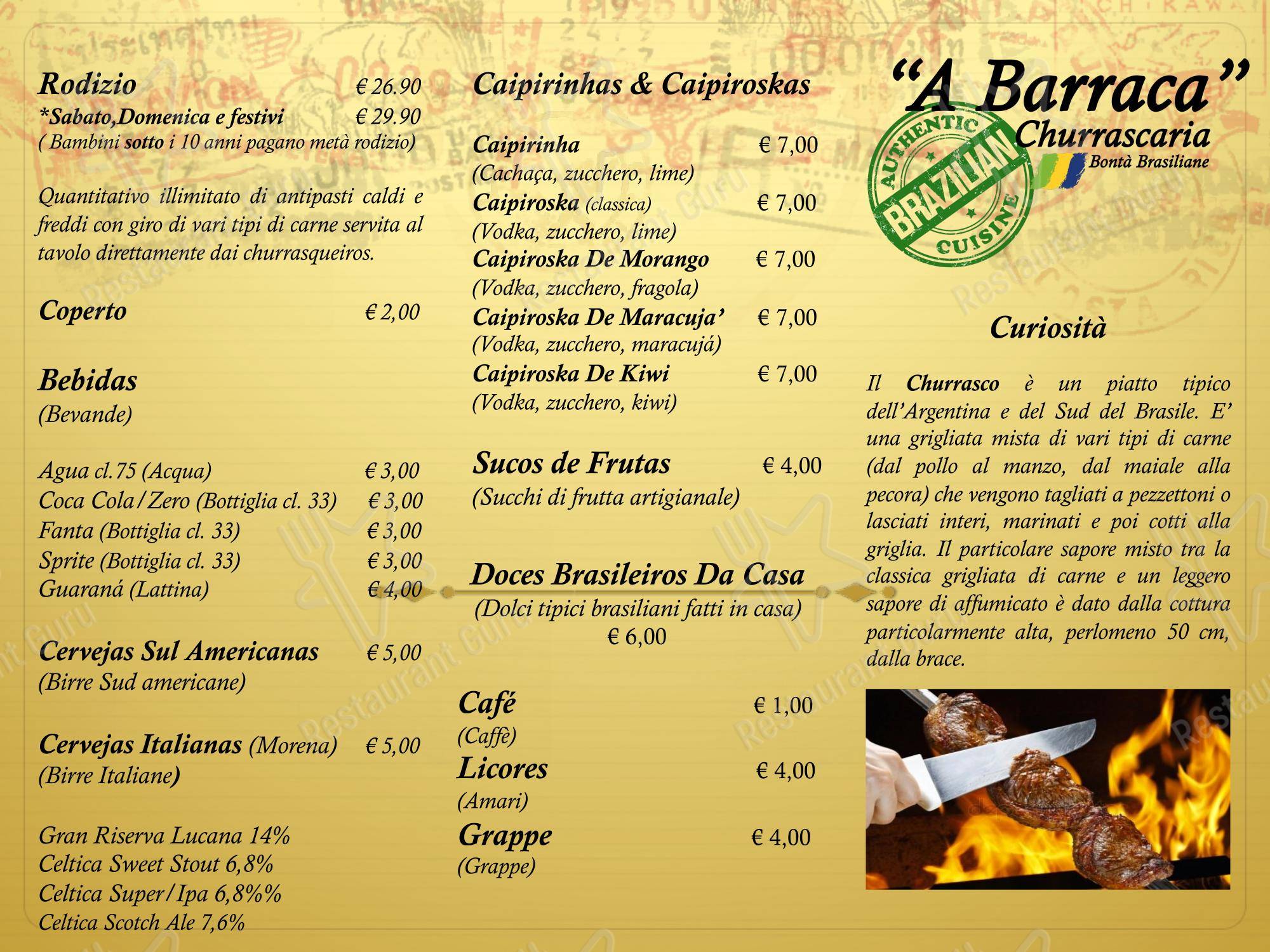 Menu per A Barraca ristorante