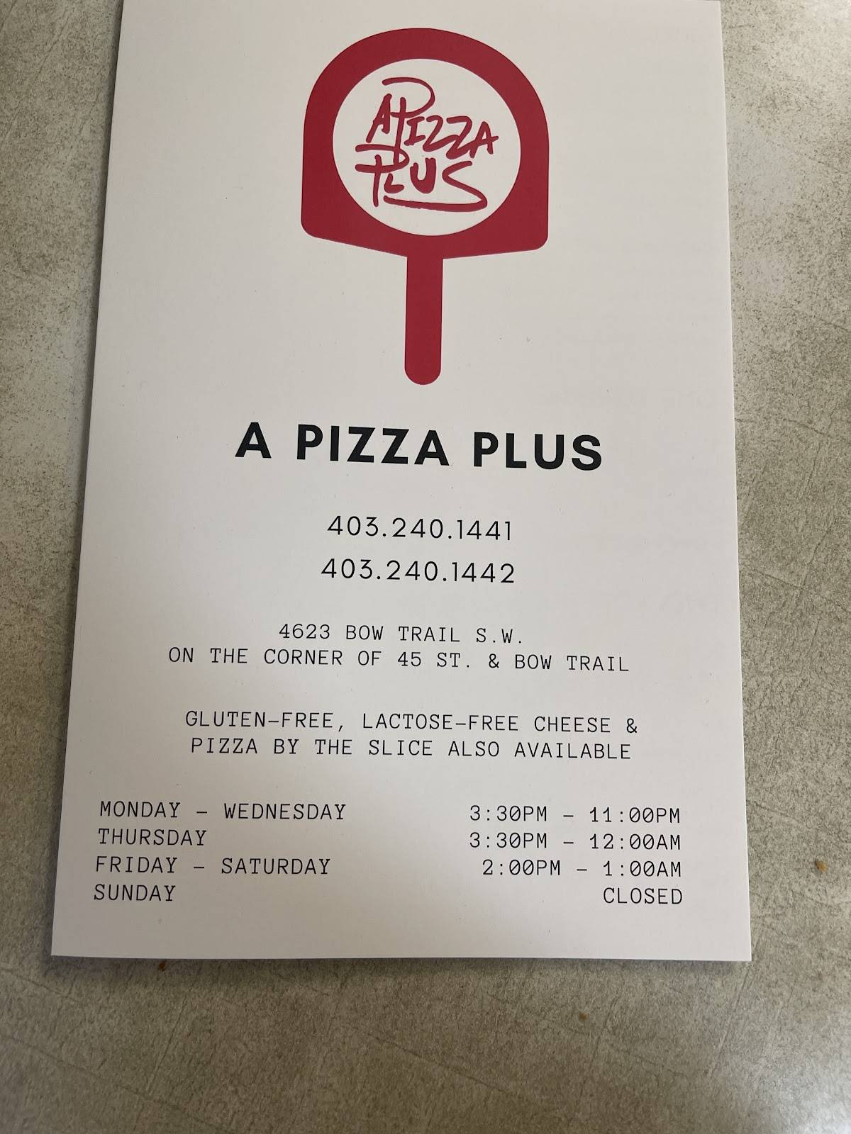 Menu de A Pizza Plus