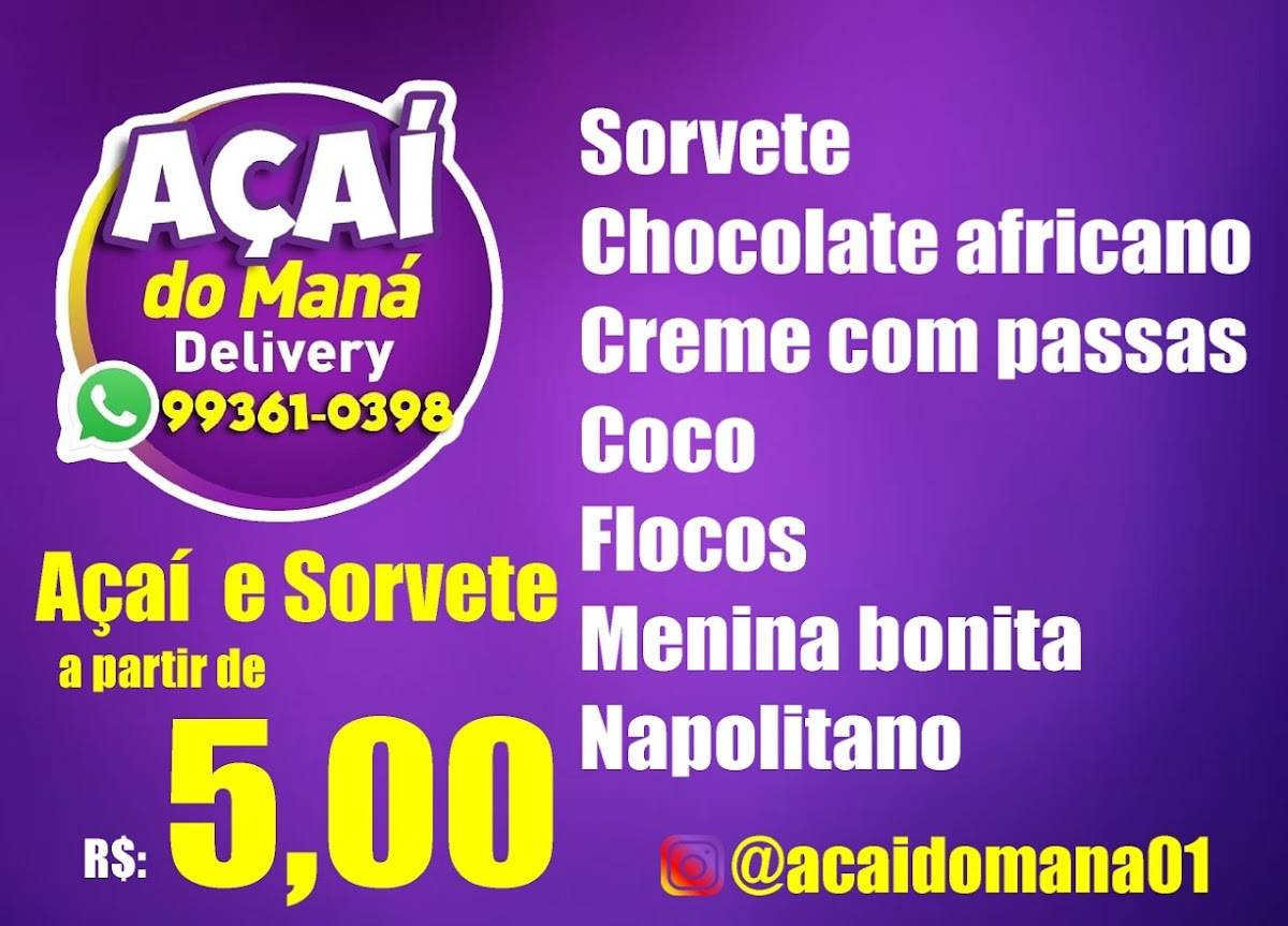 Açaí Do Maná Delivery cardápio