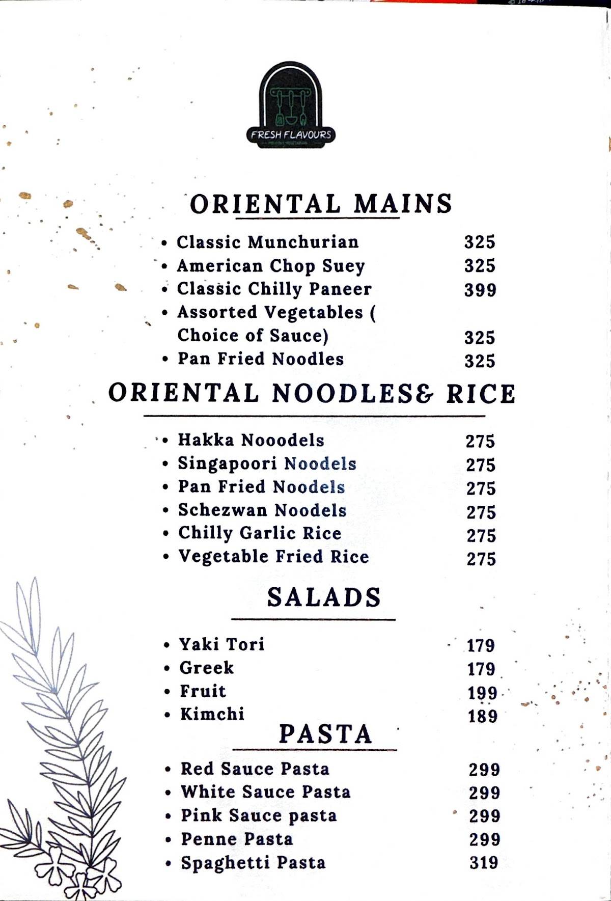 A2Z Fresh Flavours menu