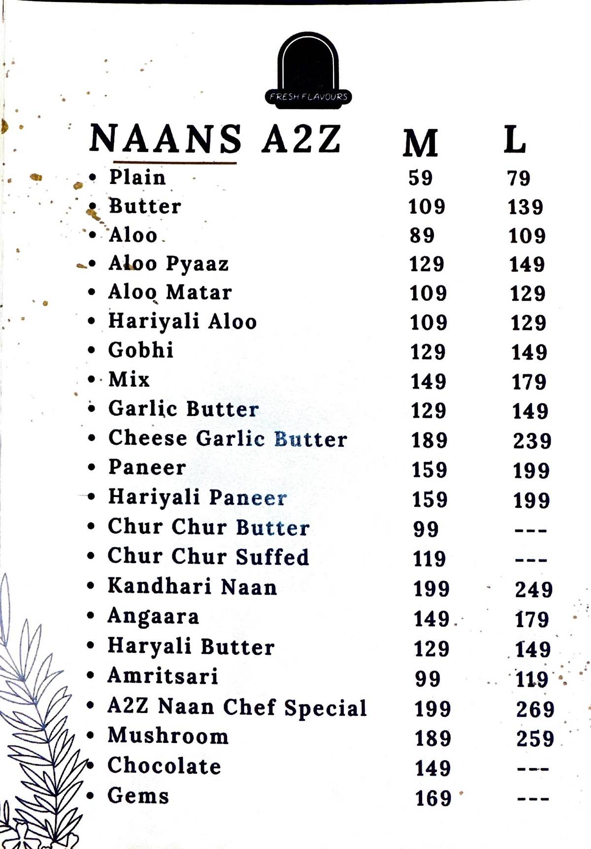A2Z Fresh Flavours menu