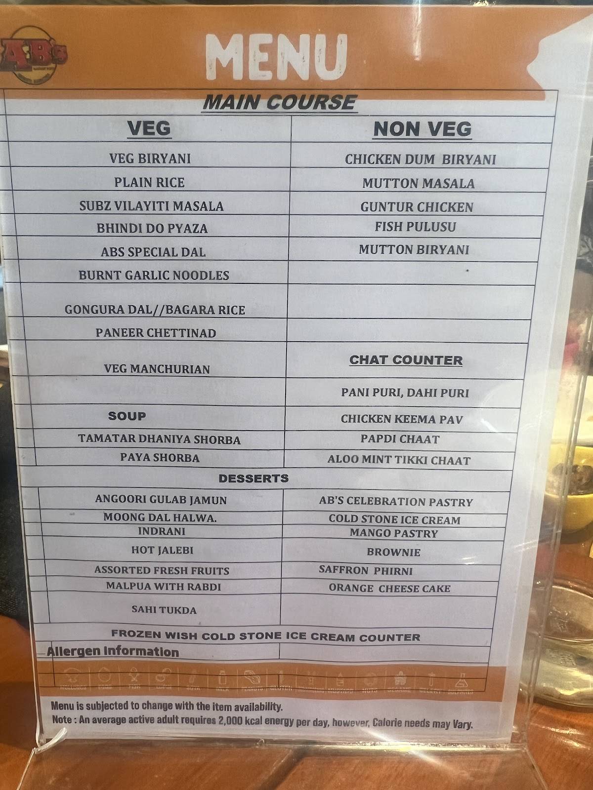 AB's - Absolute Barbecues Vijayawada, Andhra Pradesh menu