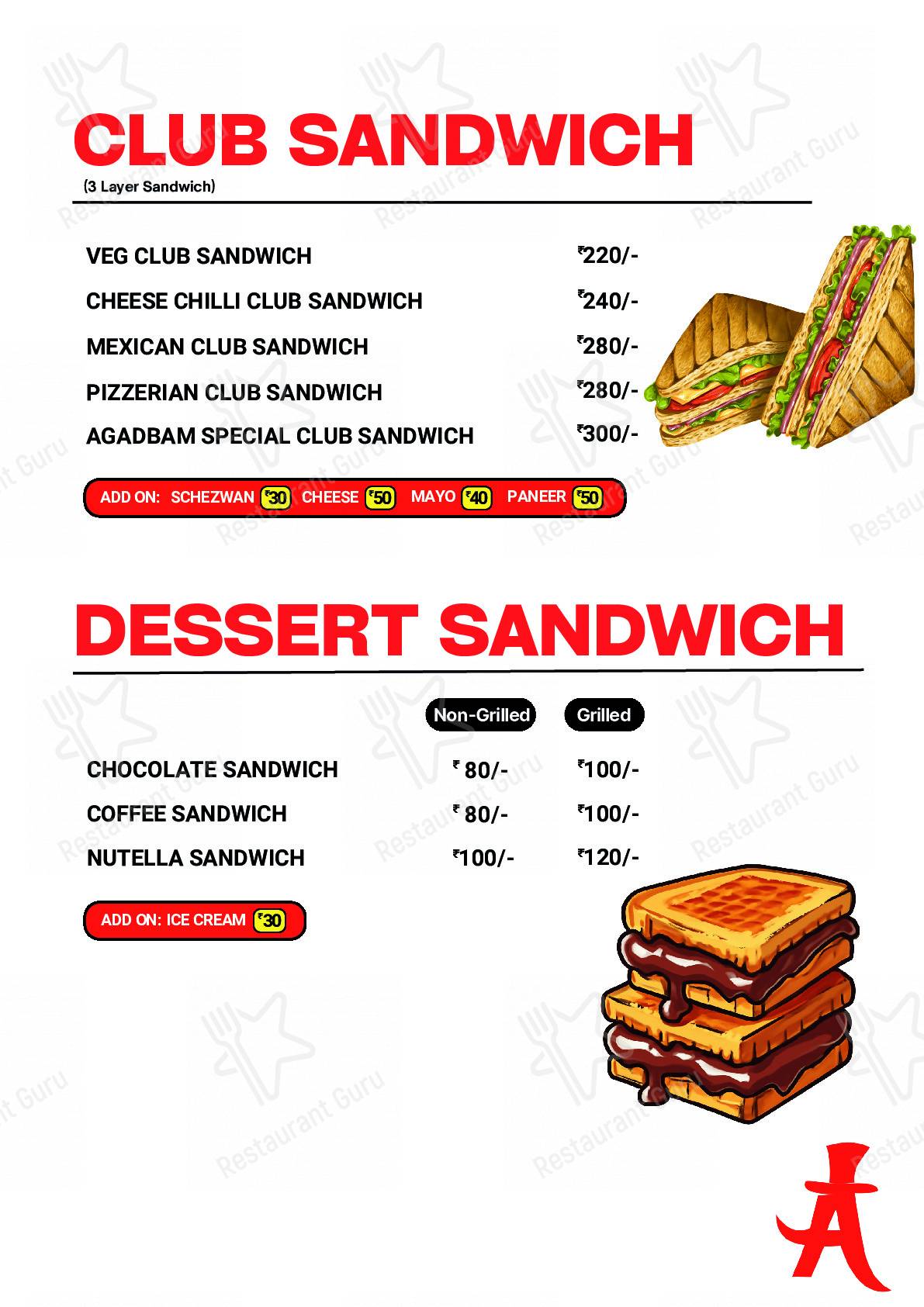 Menu for the AGADBAM restaurant