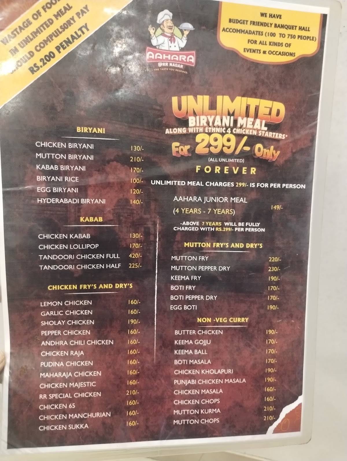 Aahara At R R Nagar menu