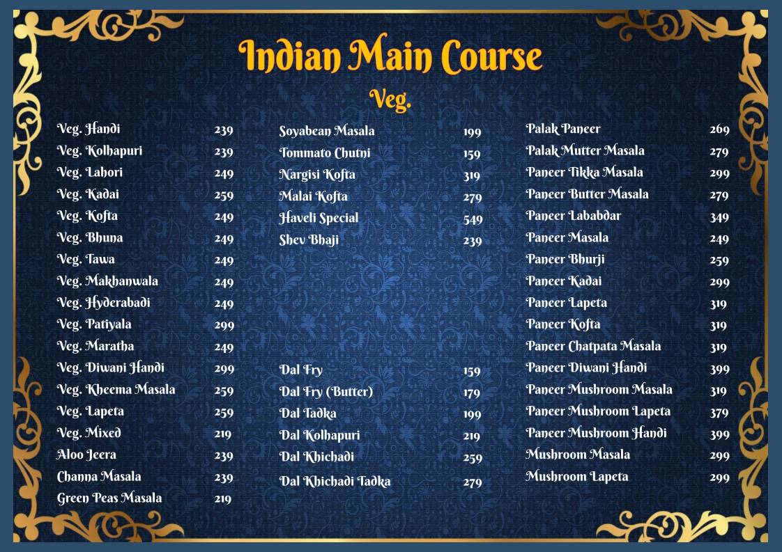 Aao Kabhi Haveli Pe Restaurant menu