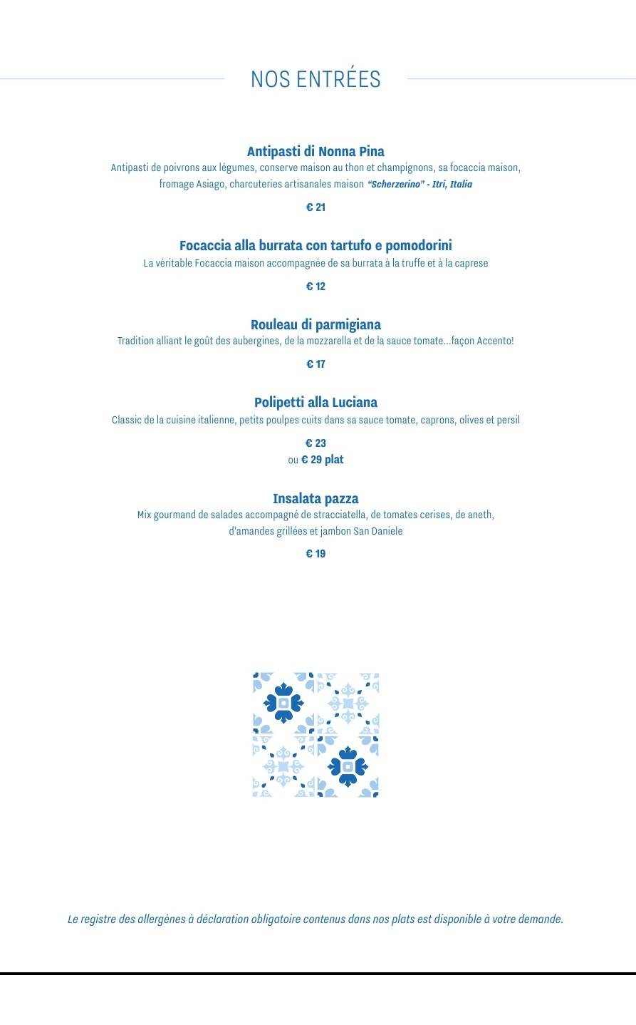 Menu de Accènto