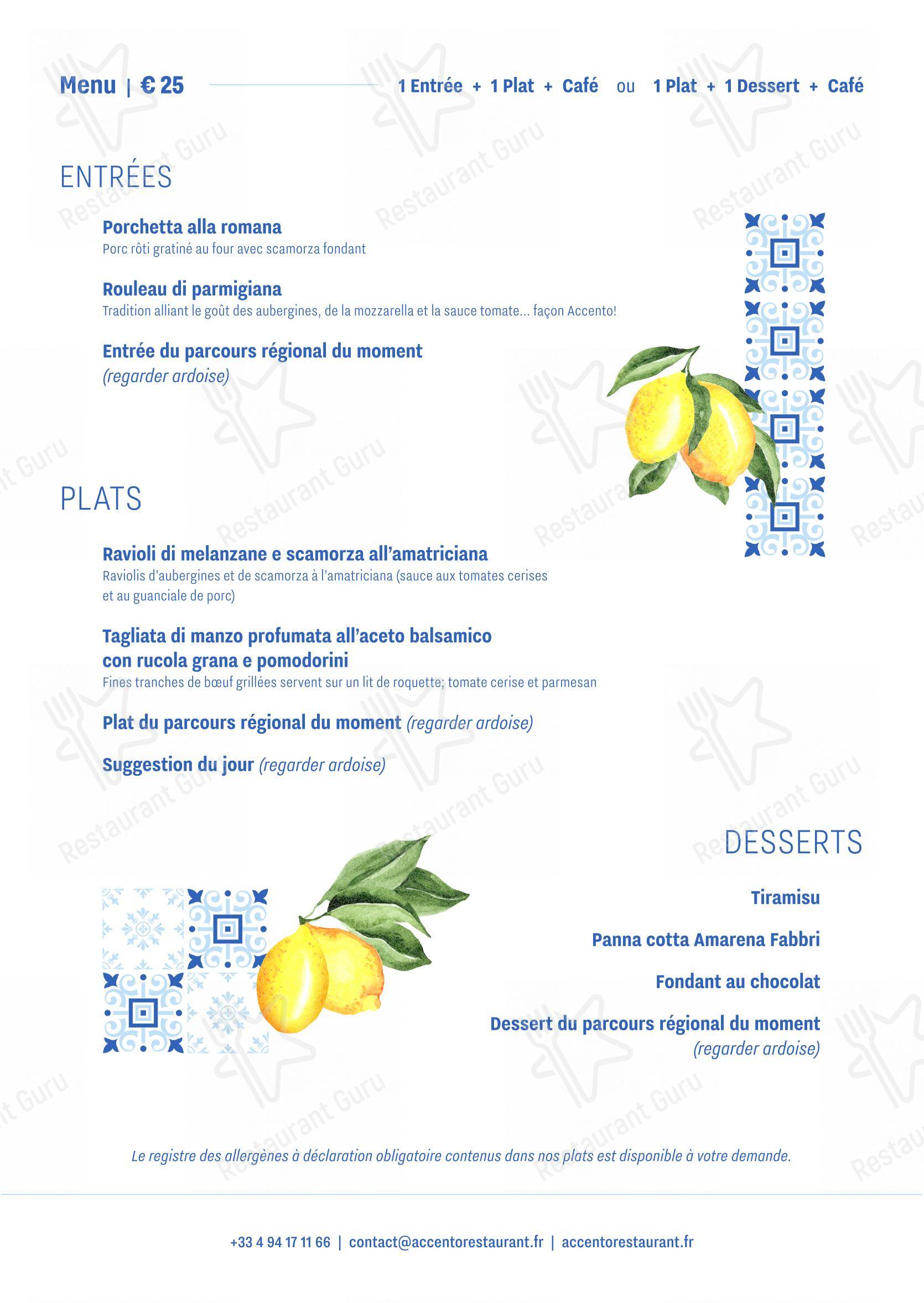 Menu pour Accènto - Menu bar