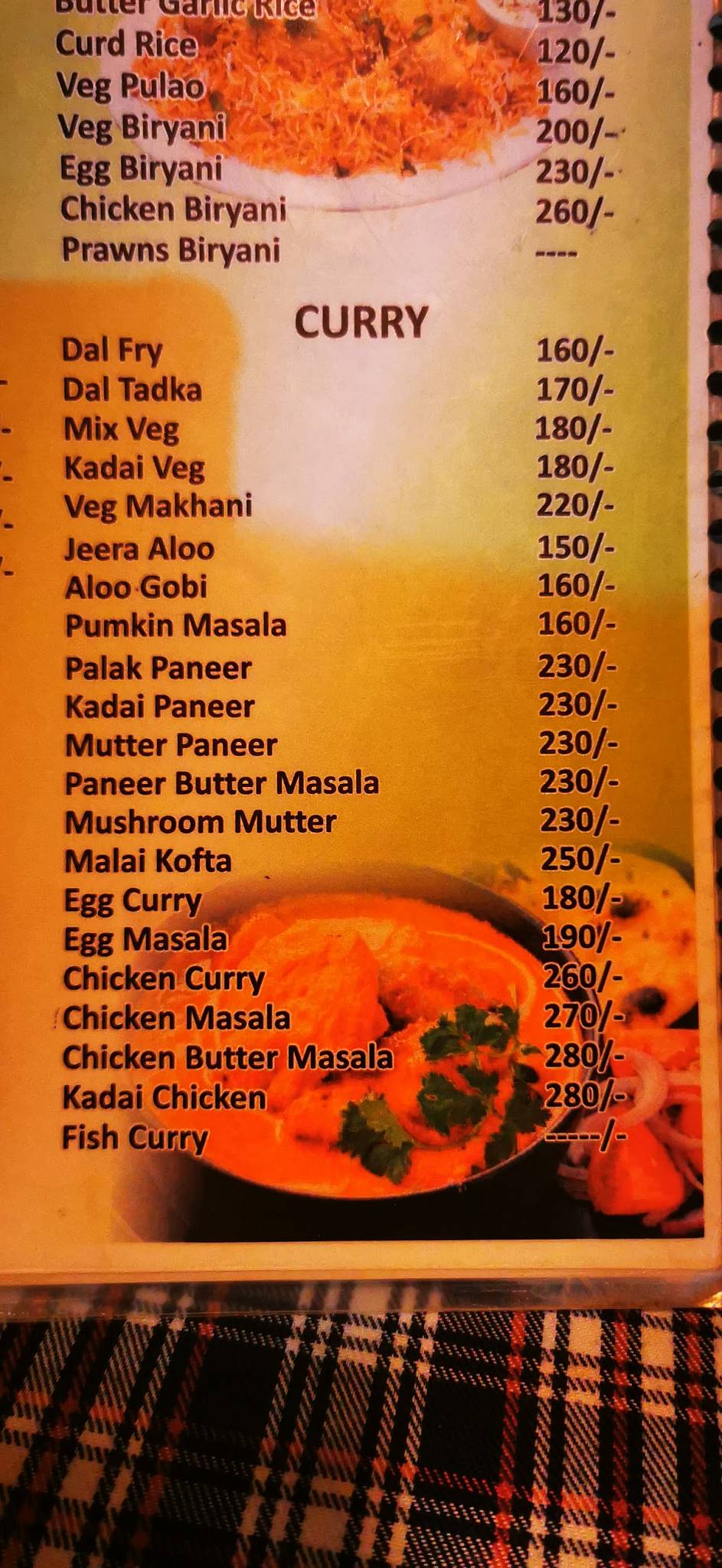 Agonda Corner menu