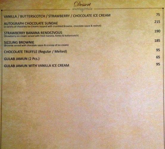 Autograph Restaurant menu