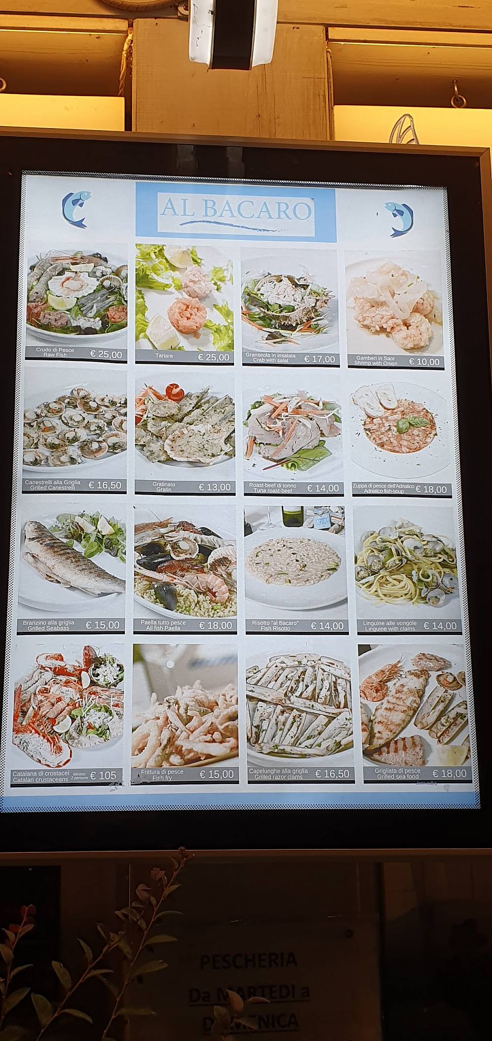 Menu di Al Bacaro Pescheria Gastronomia 