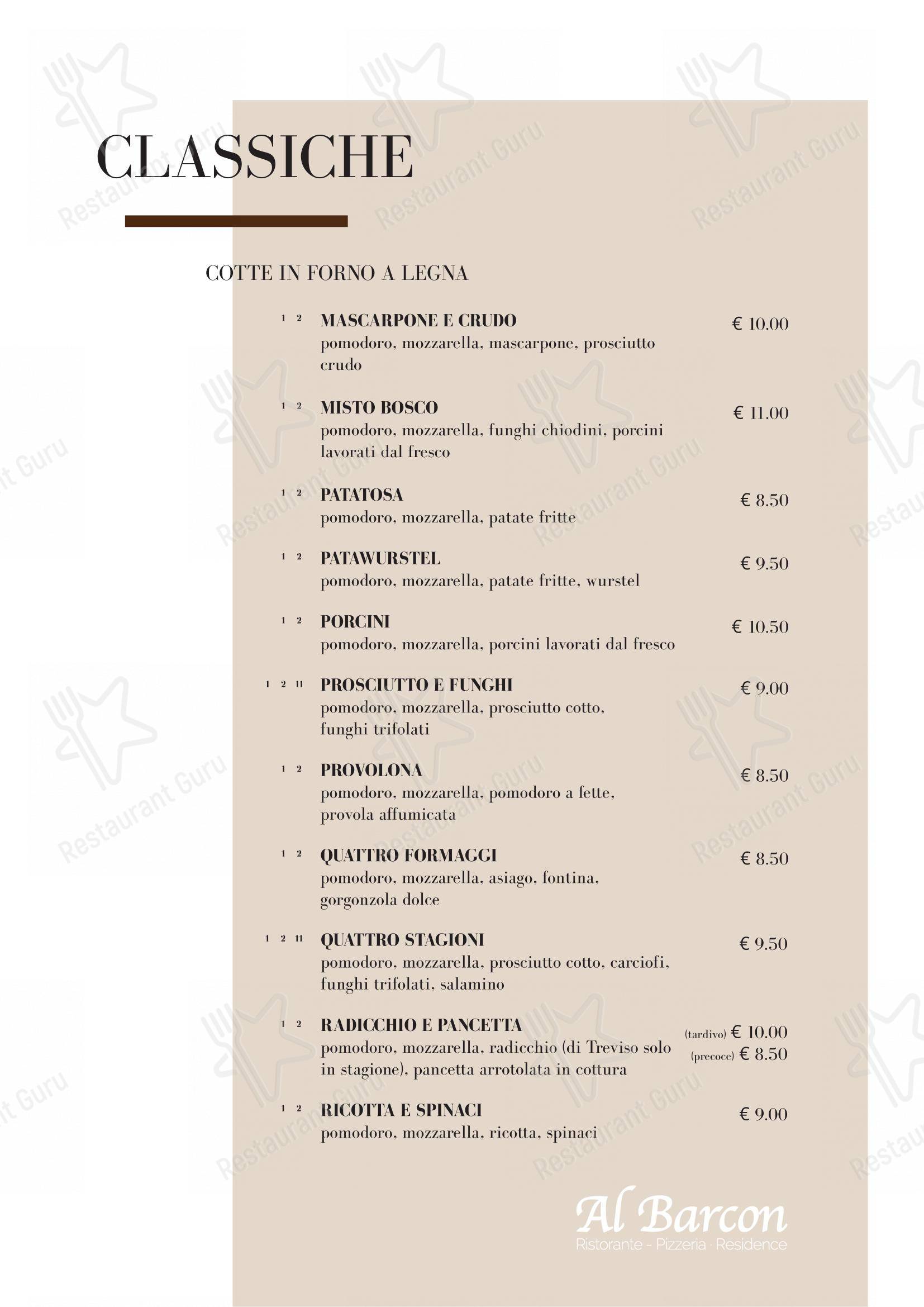 Menu bar per Al Barcon Ristorante-pizzeria e Residence ristorante