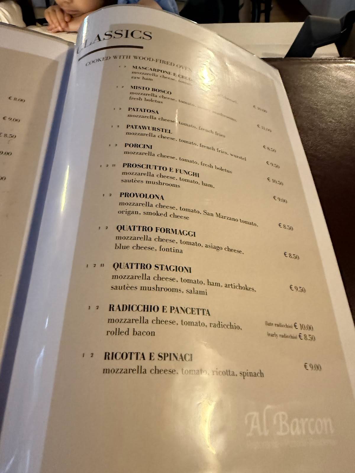 Menu di Al Barcon Ristorante-pizzeria e Residence 