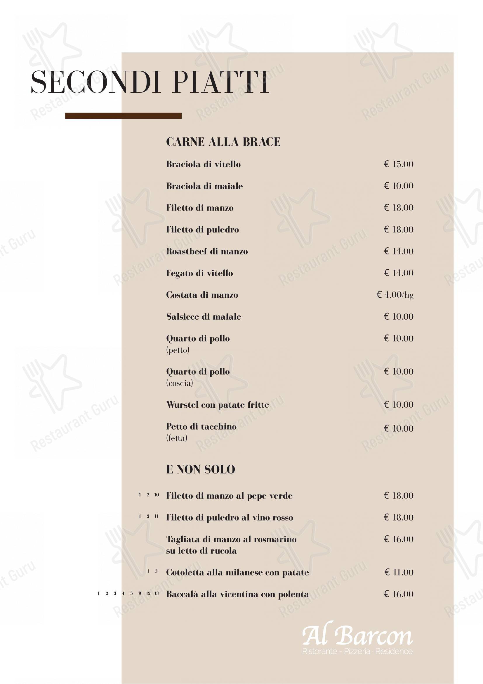 Menu bar per Al Barcon Ristorante-pizzeria e Residence ristorante