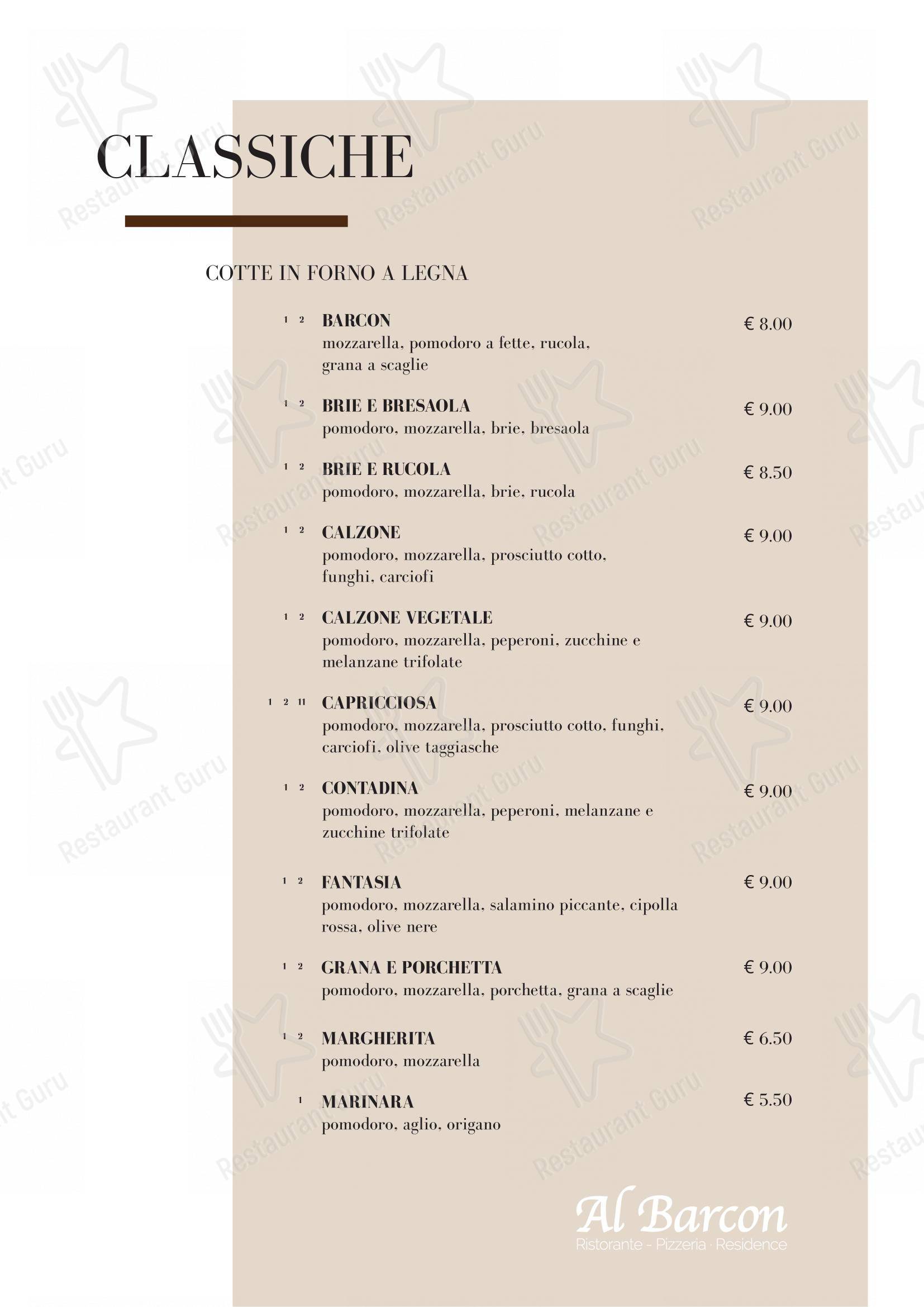 Menu bar per Al Barcon Ristorante-pizzeria e Residence in Sarcedo