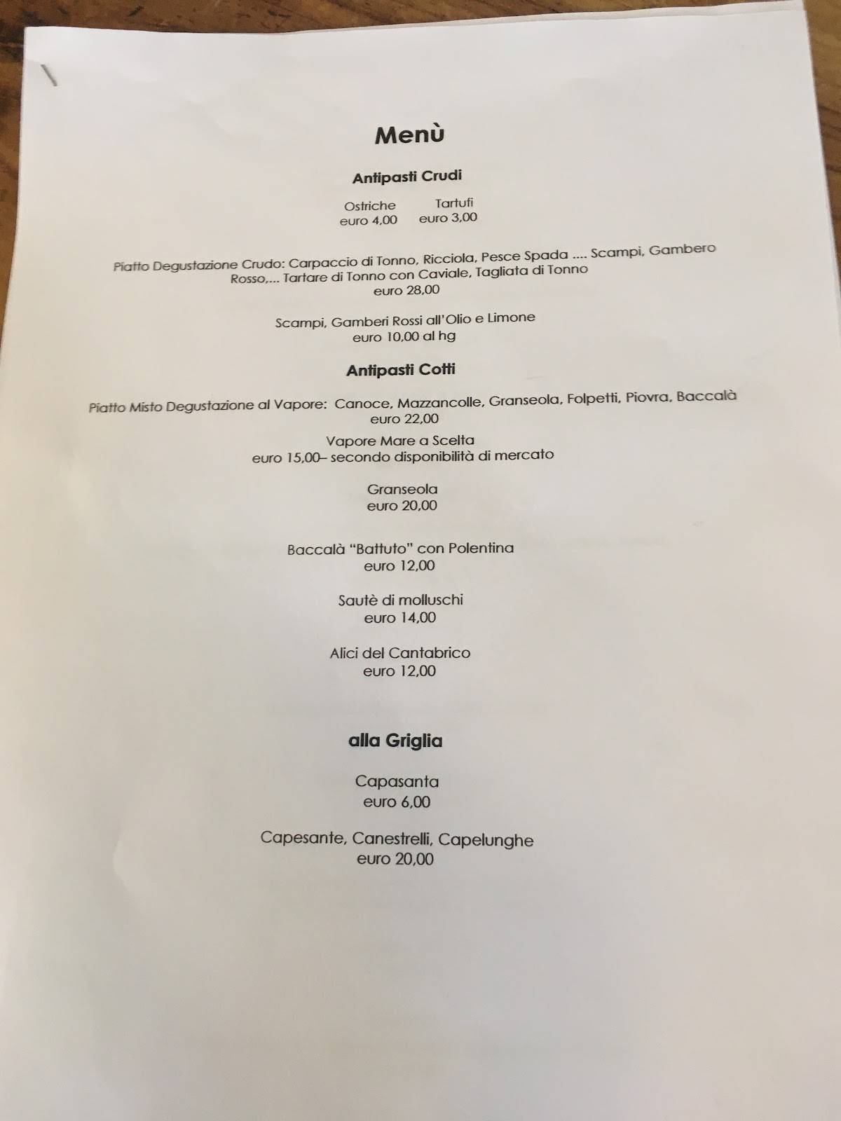 Menu di Al Cason 