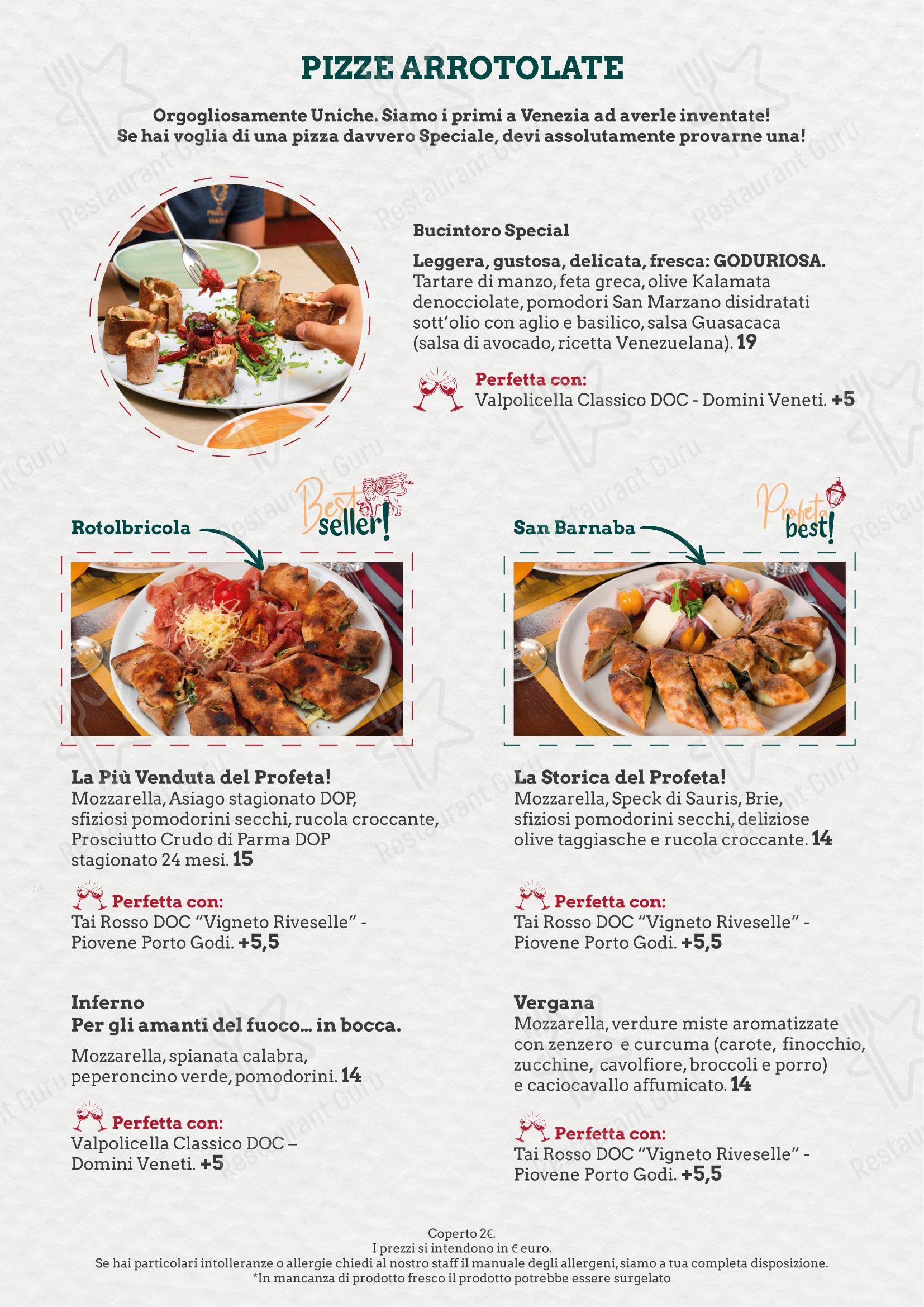 Menu per Al Profeta pizzeria