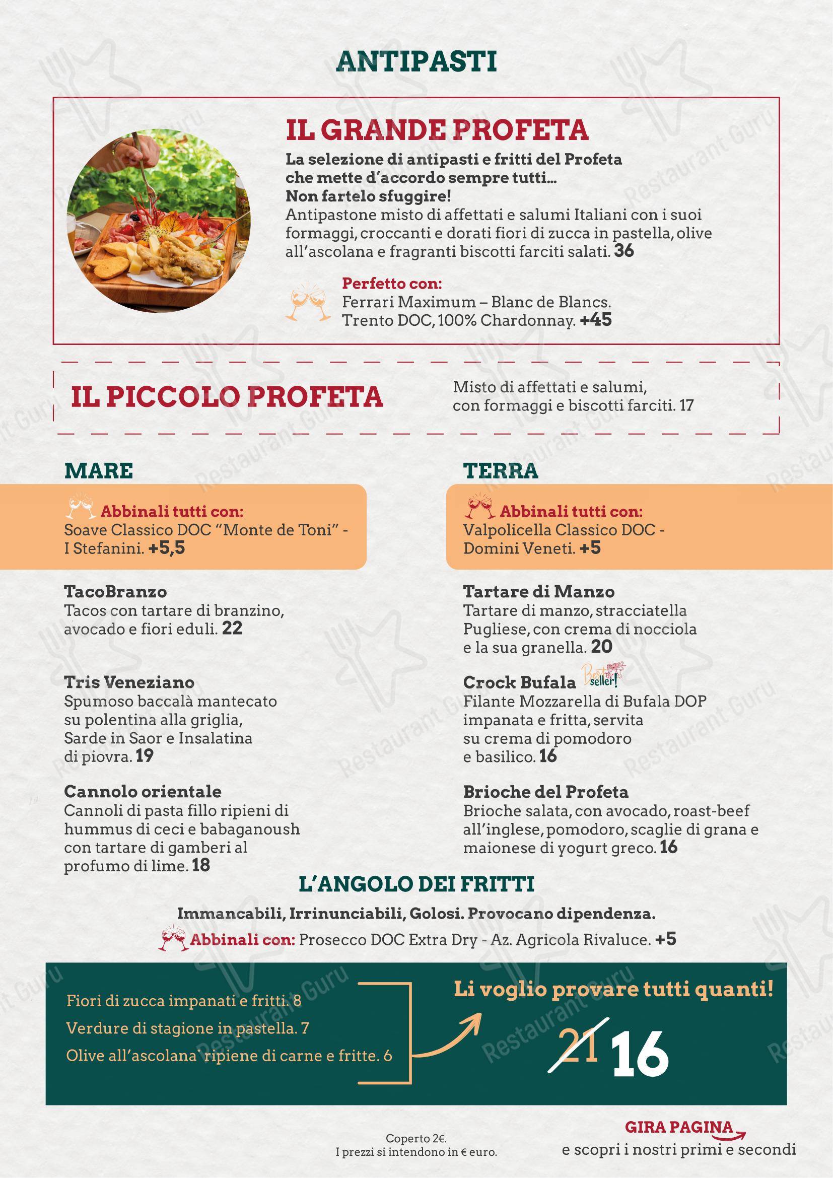 Al Profeta in Venezia - Menu