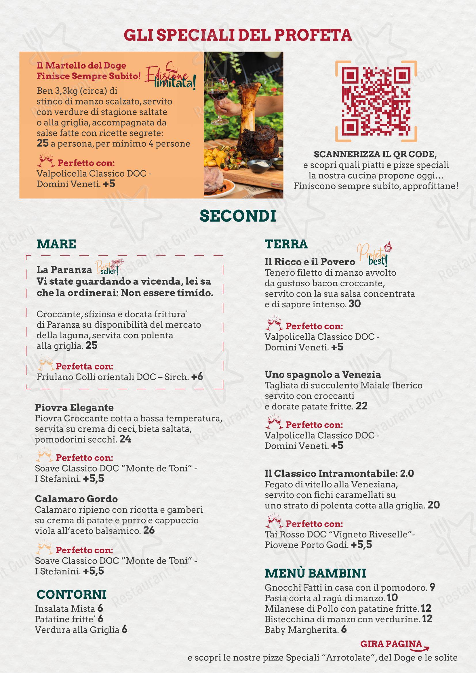 Menu per Al Profeta in Venezia