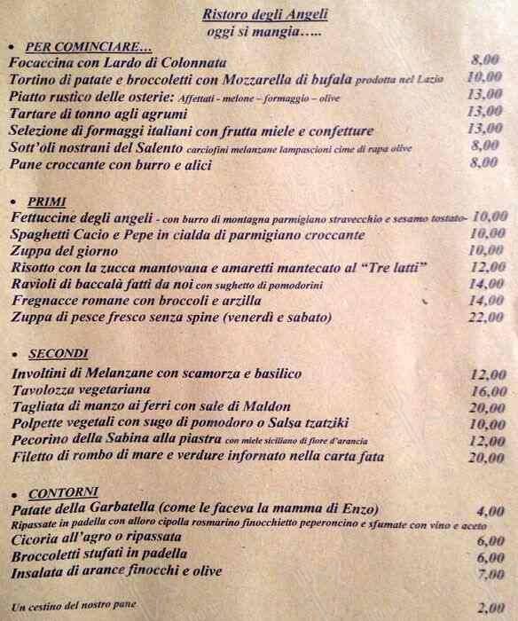 Menu di Ristoro Degli Angeli 