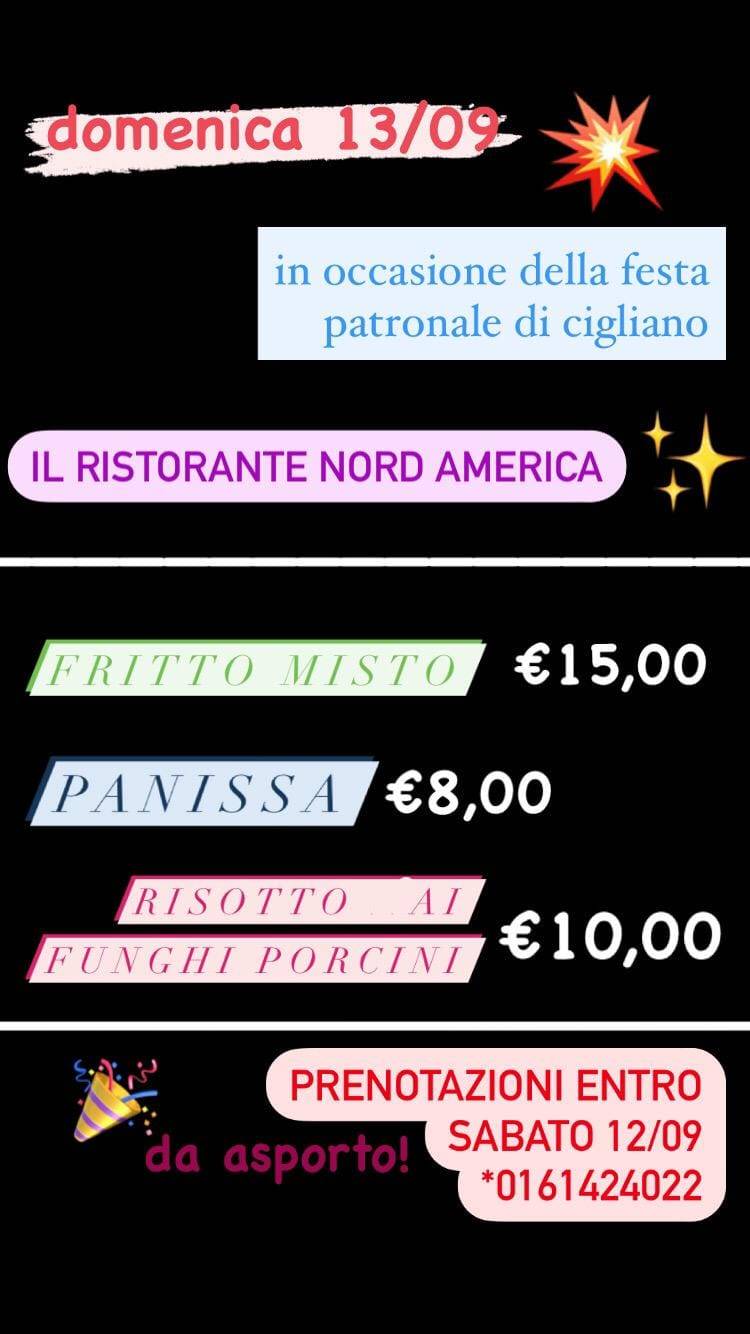 Menu di Albergo Nord America 