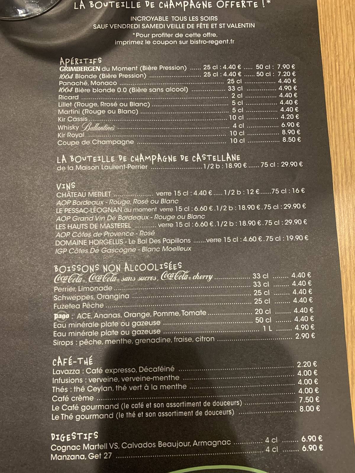 Menu de Bistro Régent