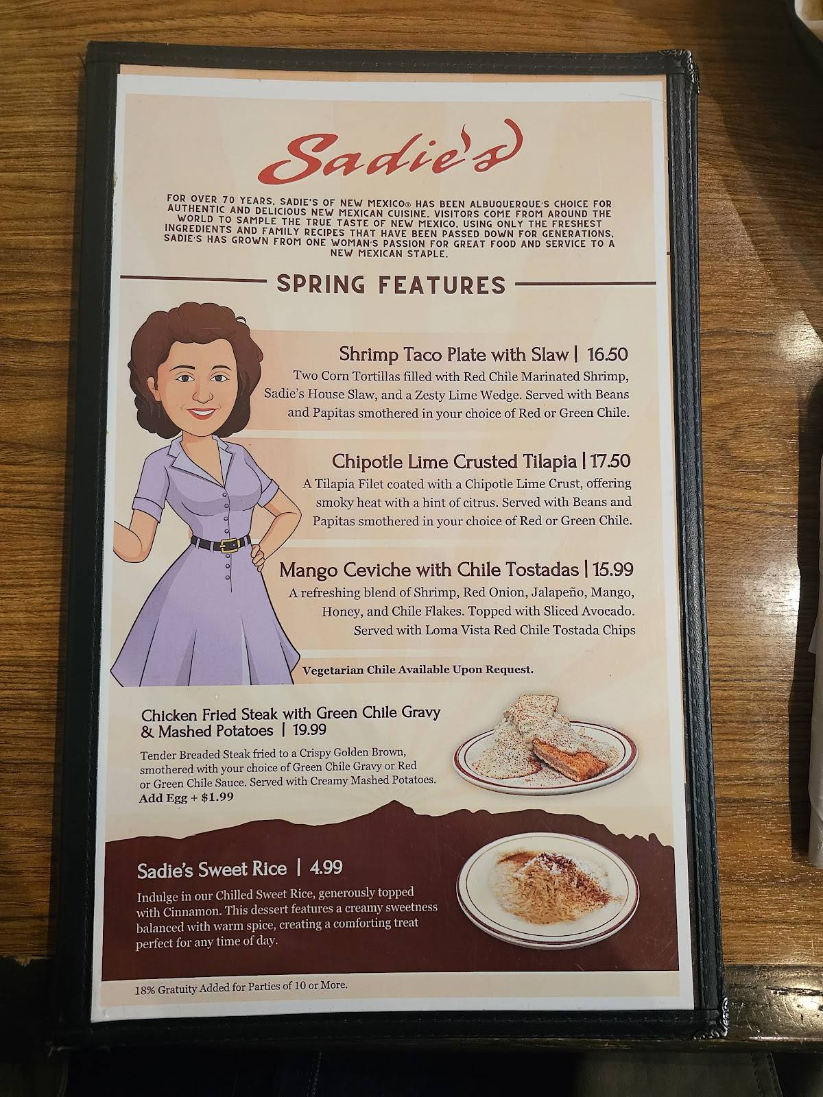Menu at Sadie's of New Mexico restaurant, Los Ranchos de Albuquerque ...