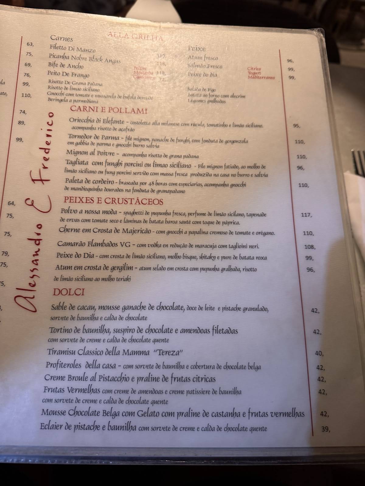 Alessandro & Frederico Restaurante cardápio