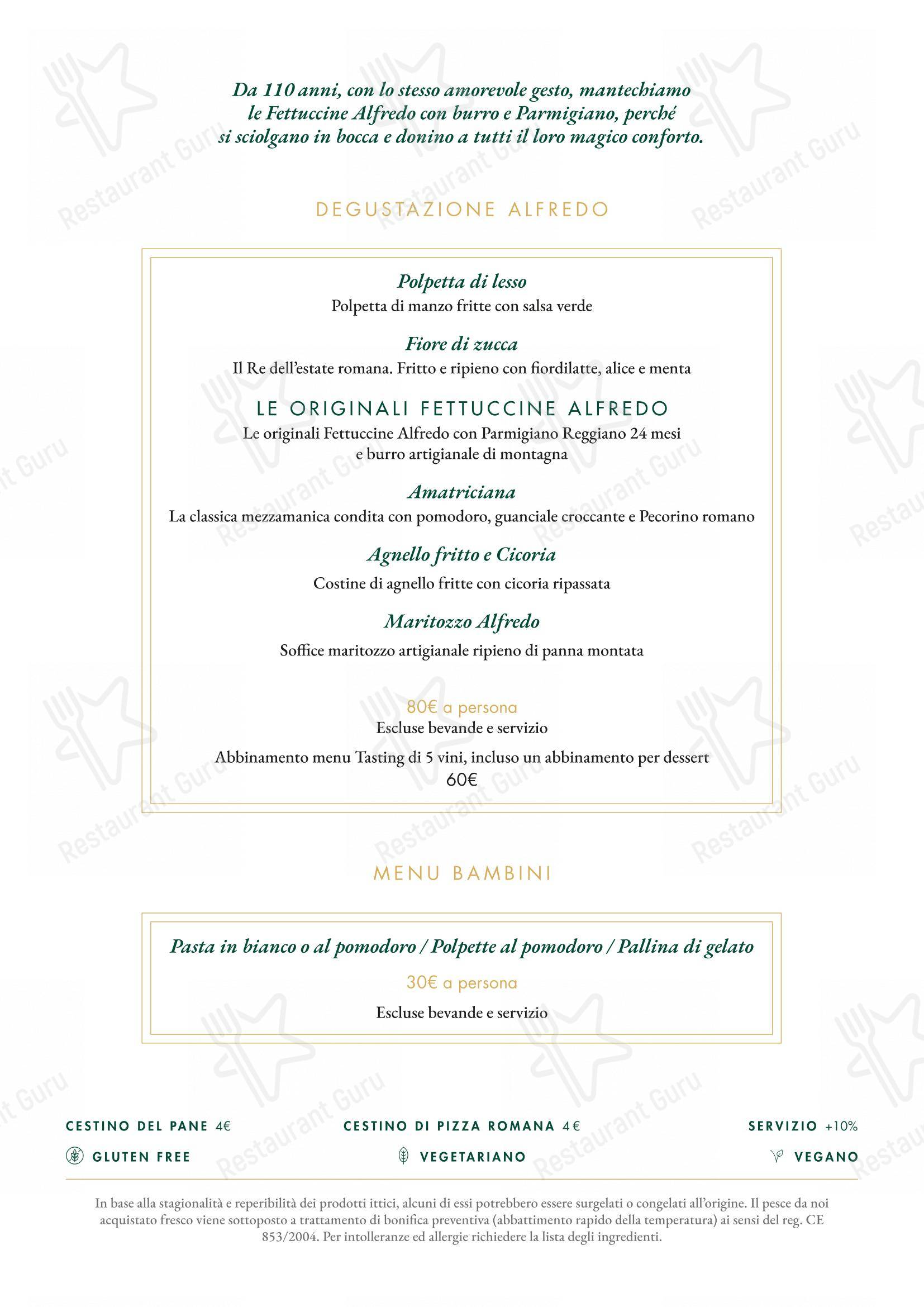 Ristorante Alfredo alla Scrofa in Roma - 菜单