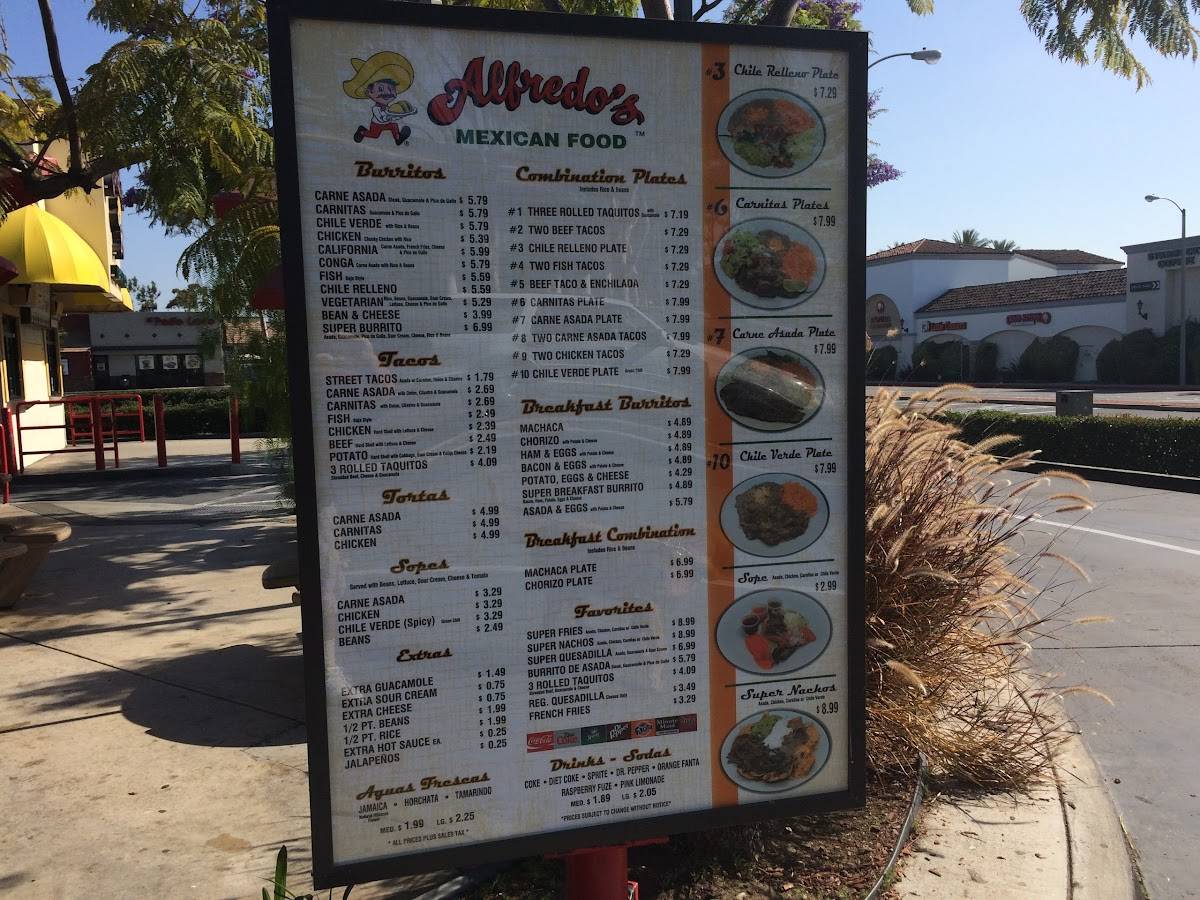 Menu at Alfredo's Mexican Food restaurant, Bell Gardens, Eastern Ave