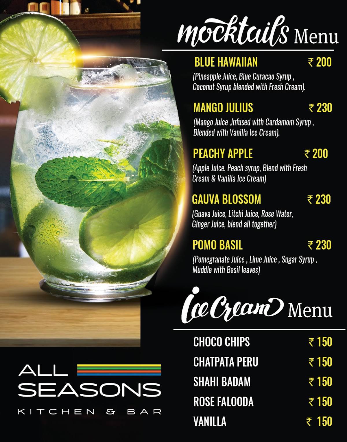 All Seasons Kitchen & Bar menu