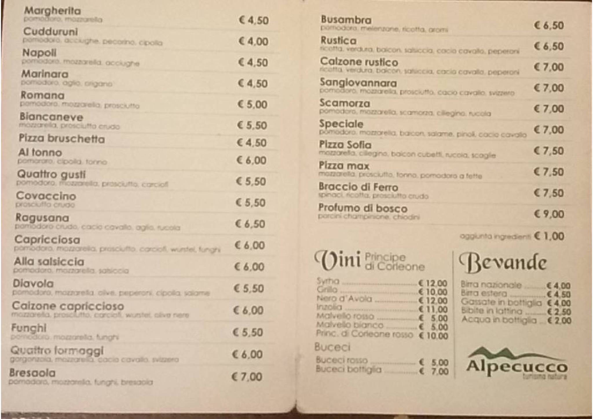 Menu di Alpecucco 
