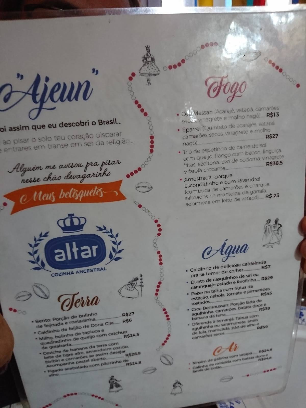 Menu Em Altar Cozinha Ancestral Recife Restaurante Recife