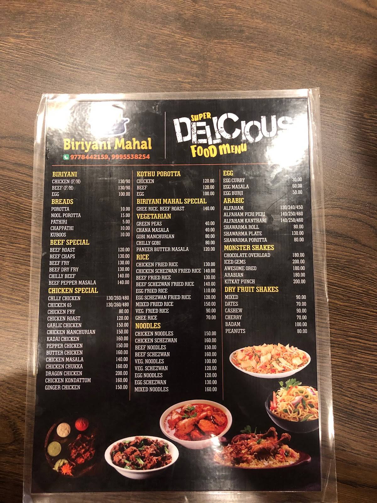 Biriyani Mahal menu