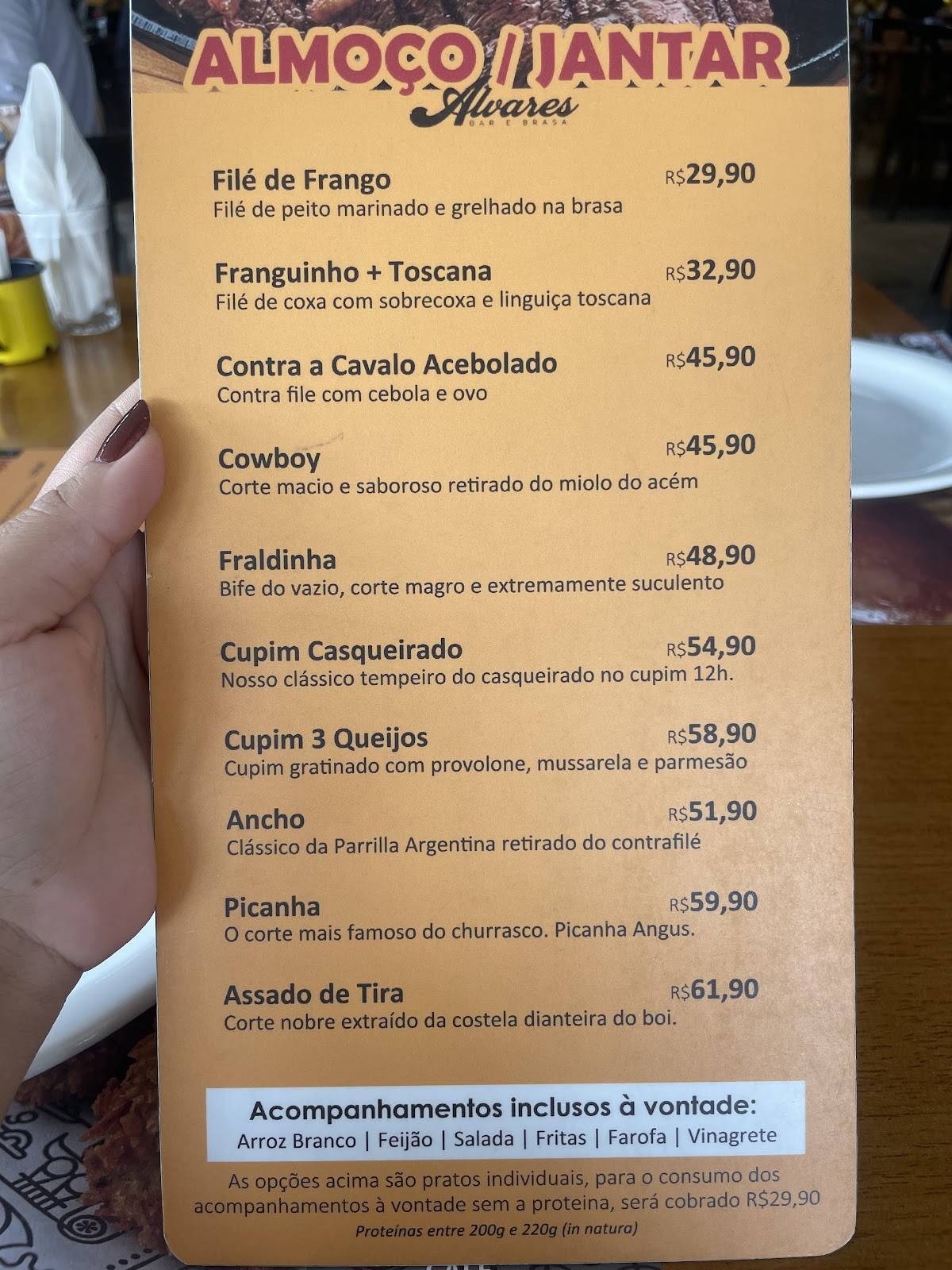 Alvares Bar cardápio