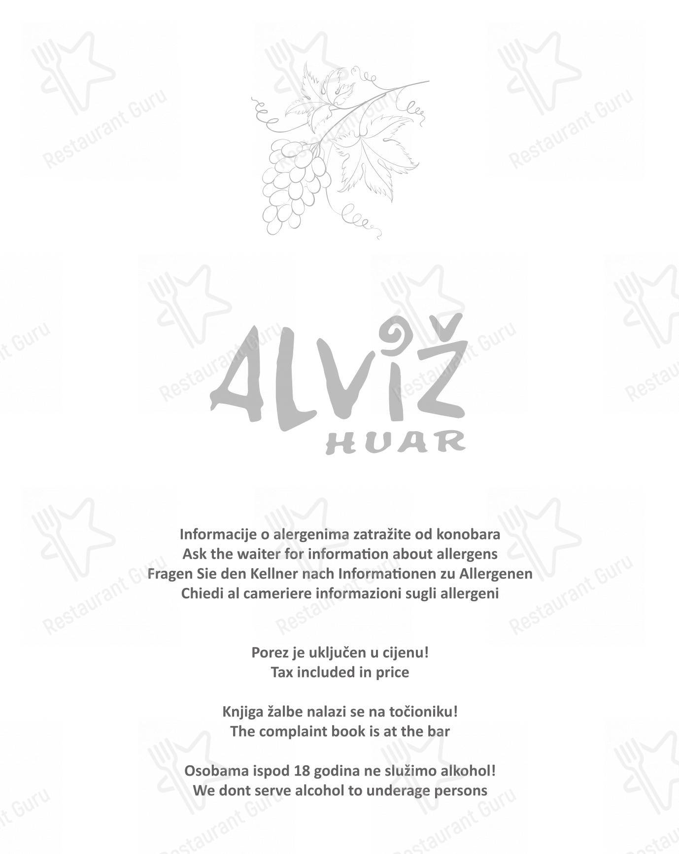 Alviž in Lesina - Menu