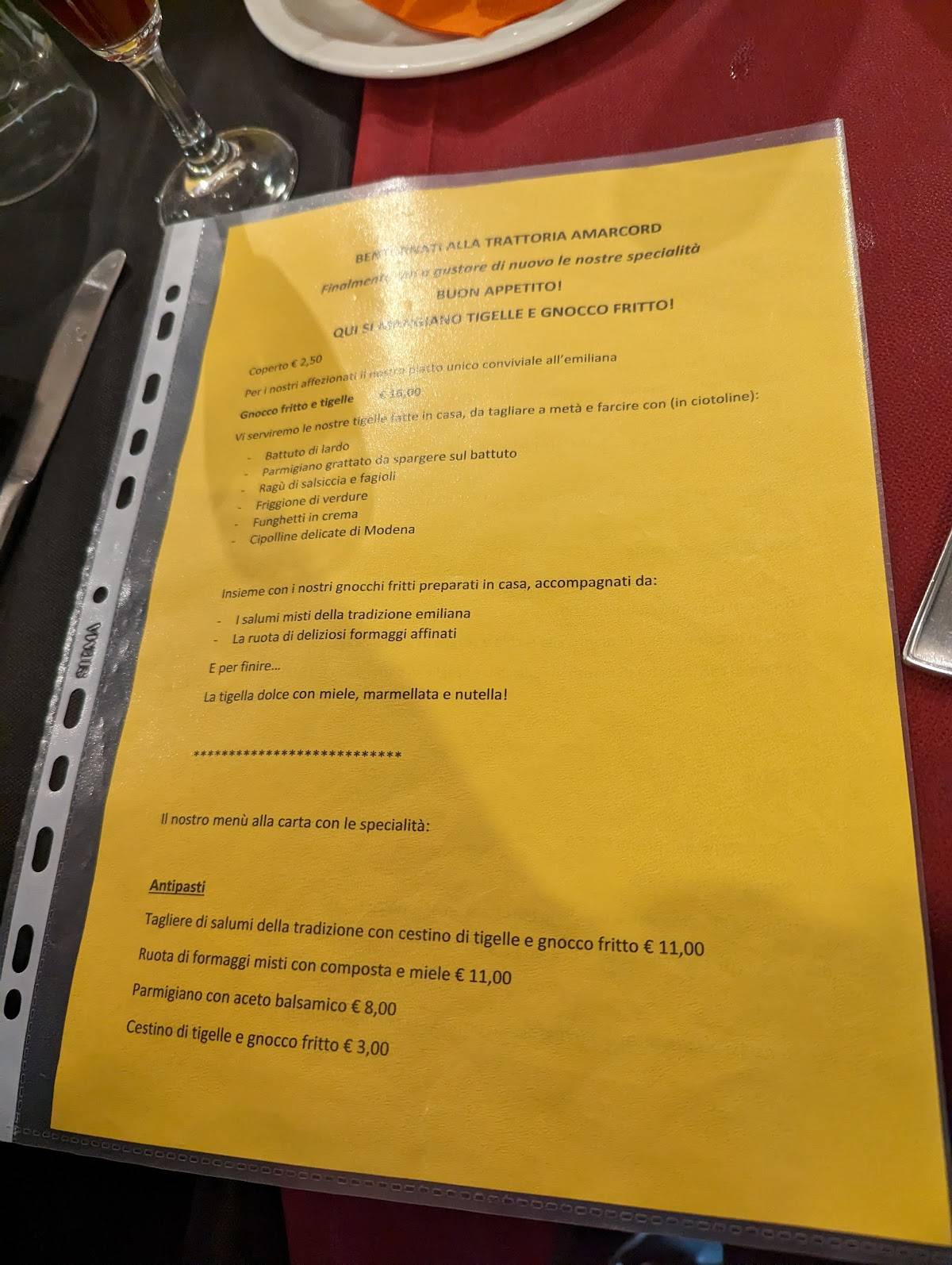 Menu di Amarcord 