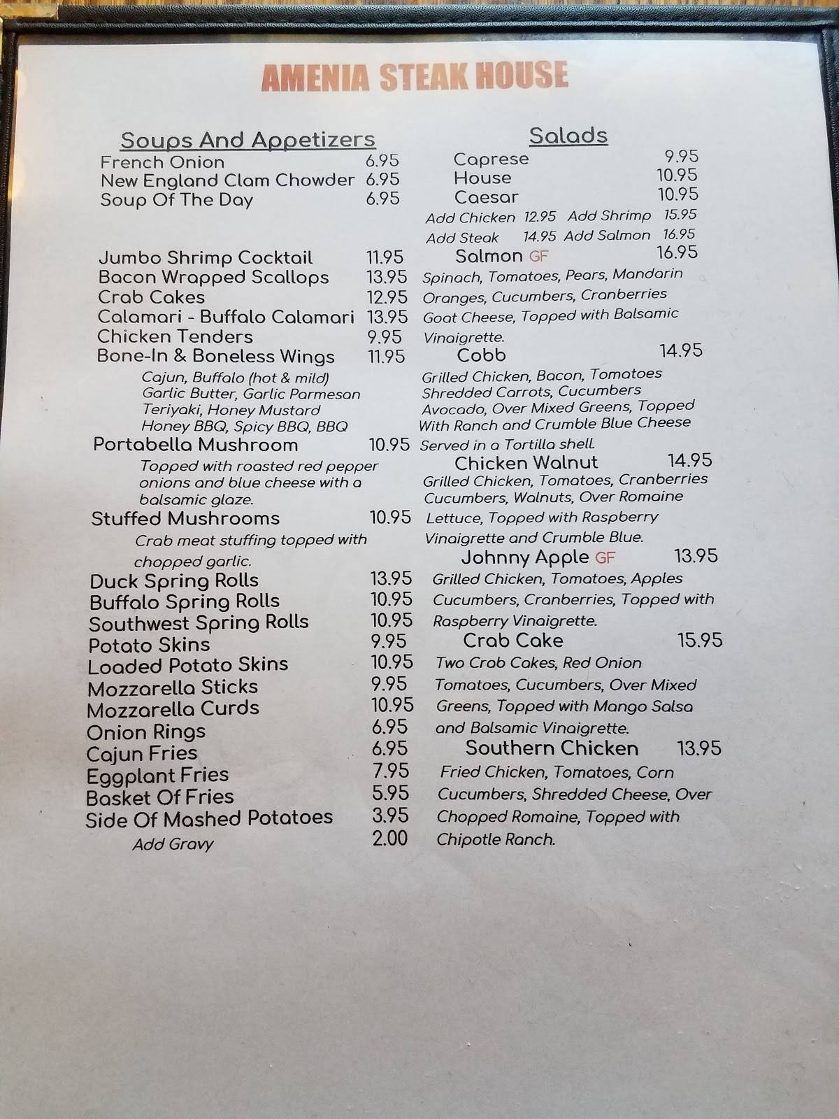 Menu at Amenia Steak House pub & bar, Amenia