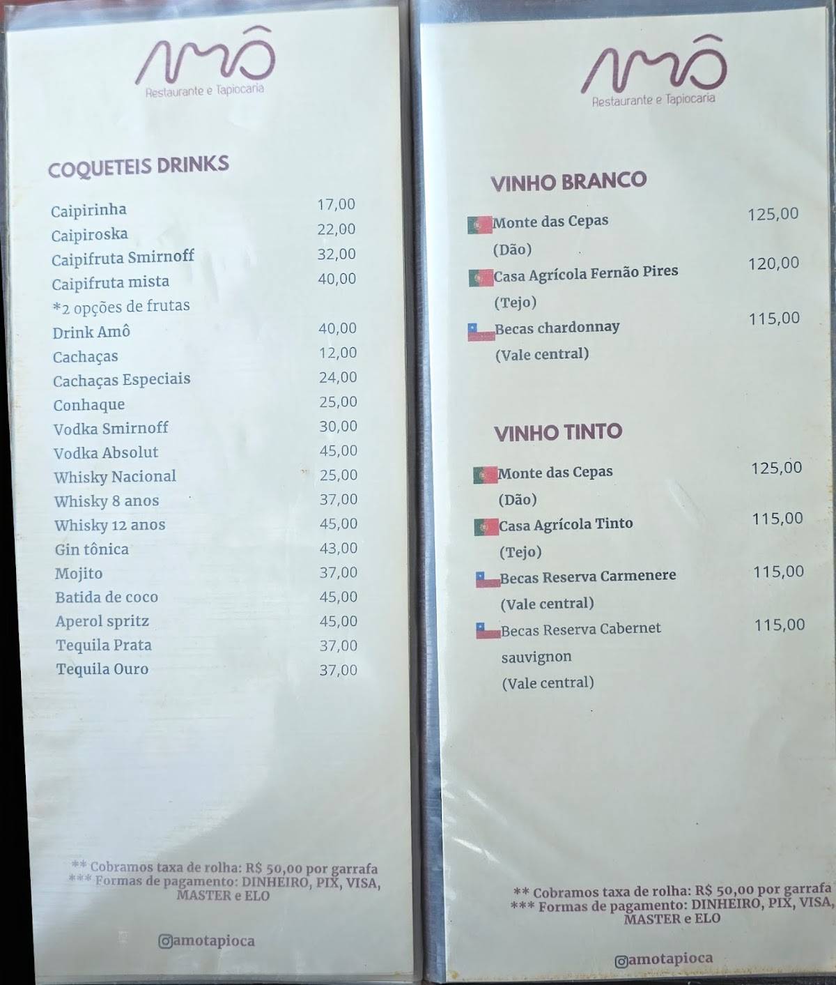 Amô Restaurante e Tapiocaria cardápio