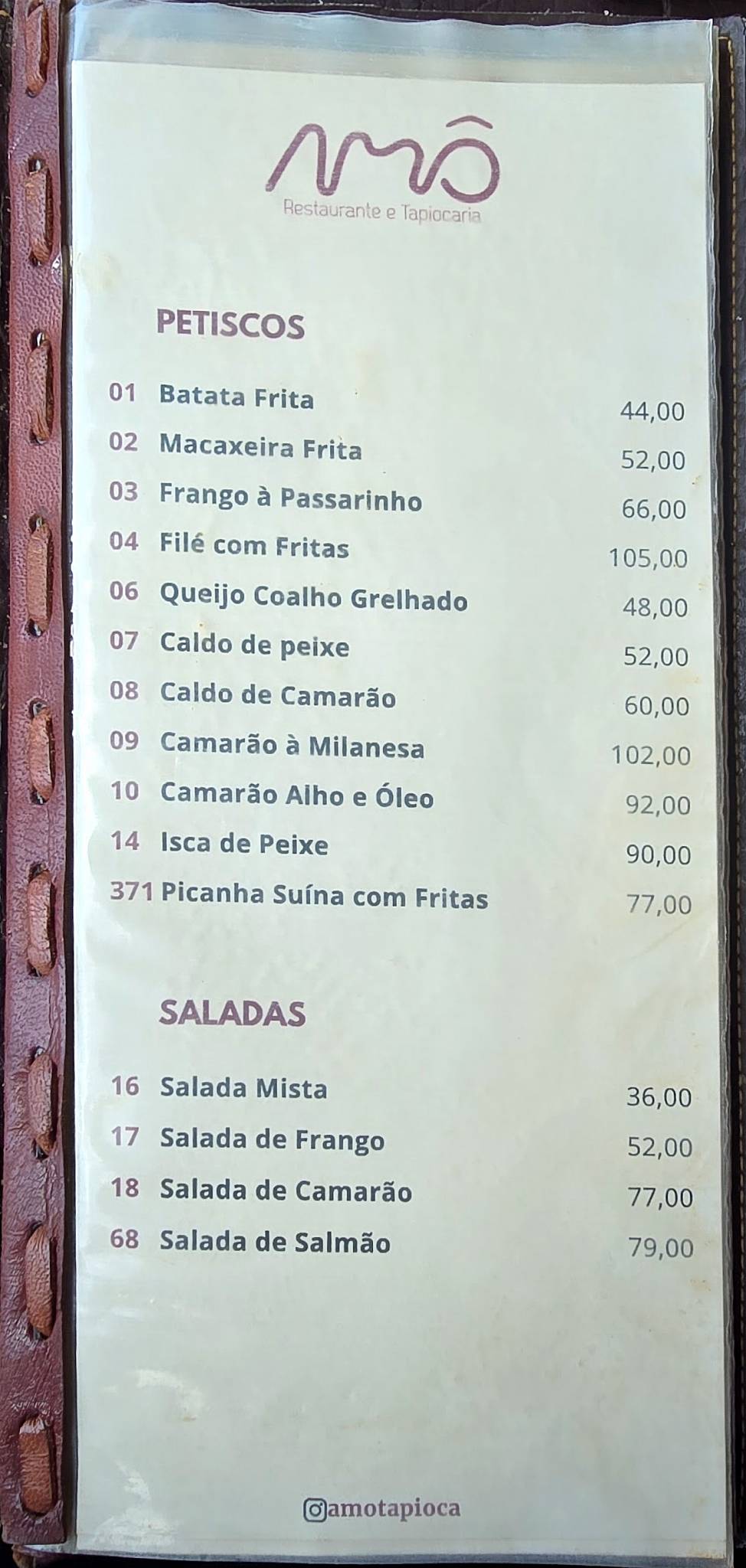 Amô Restaurante e Tapiocaria cardápio