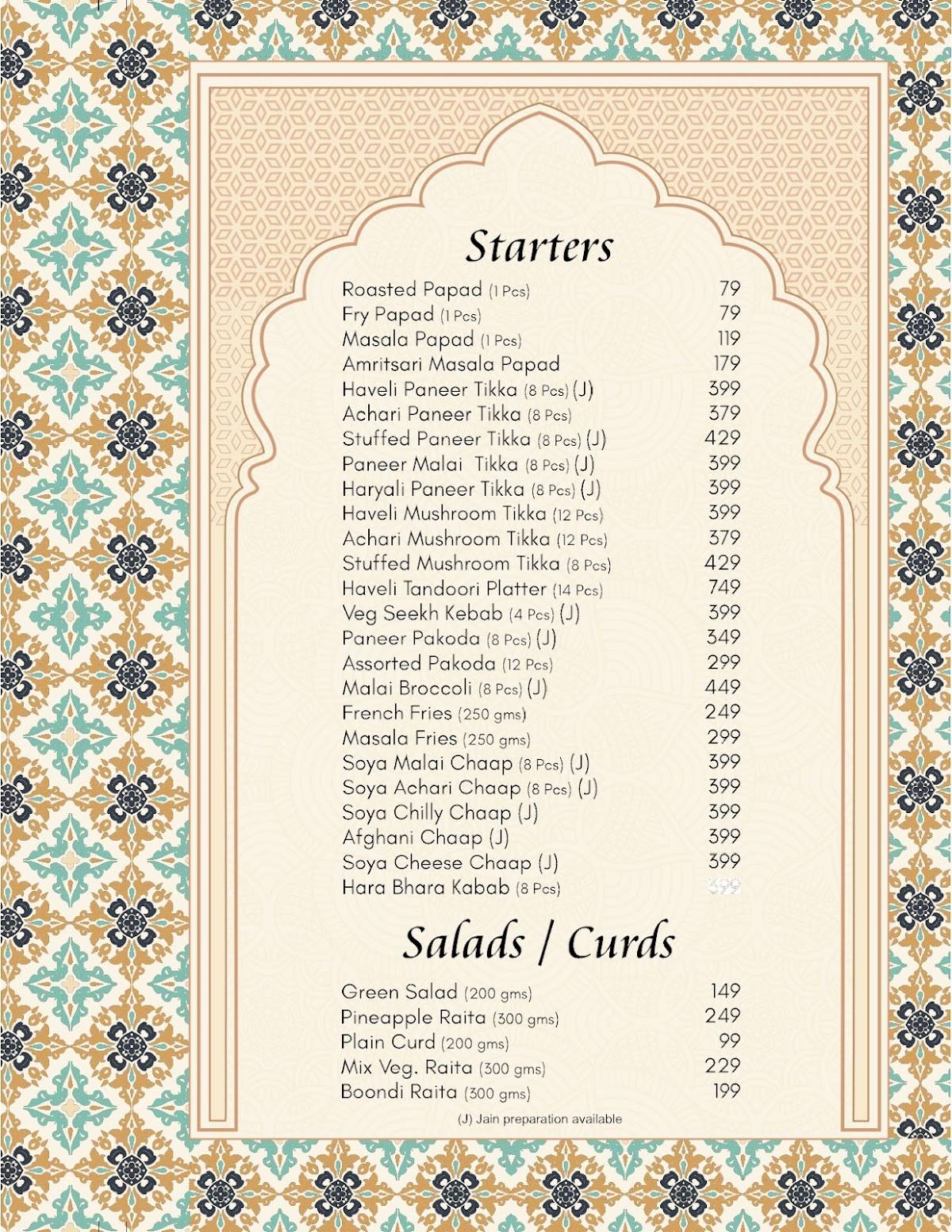 Amritsar Haveli Attapur menu