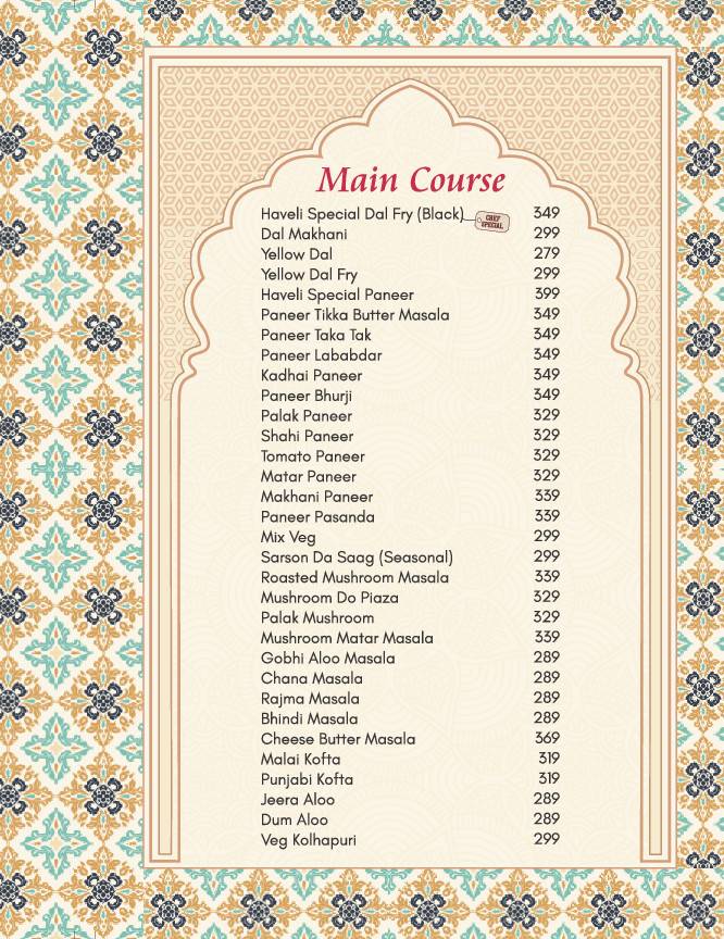Amritsar Haveli Garhshankar menu