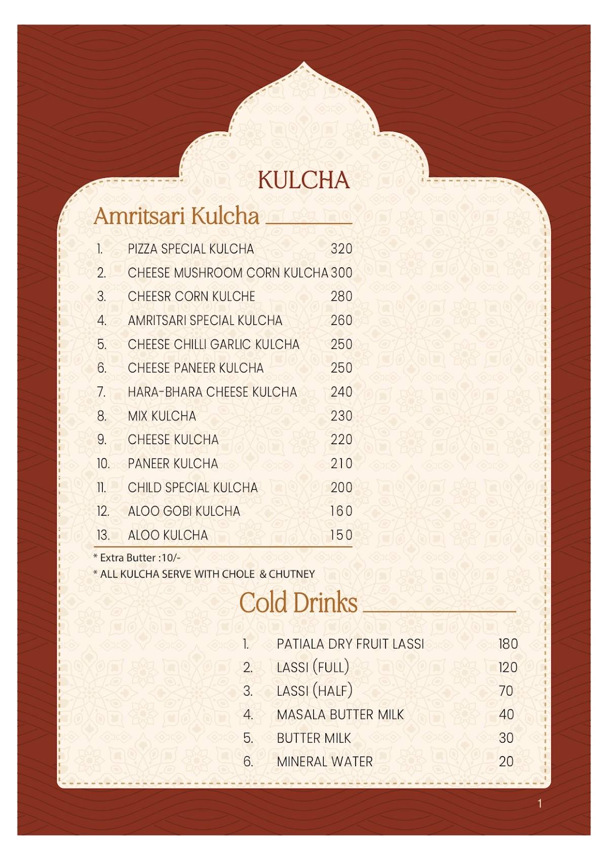 Amritsari Kulcha (Branch 2) menu